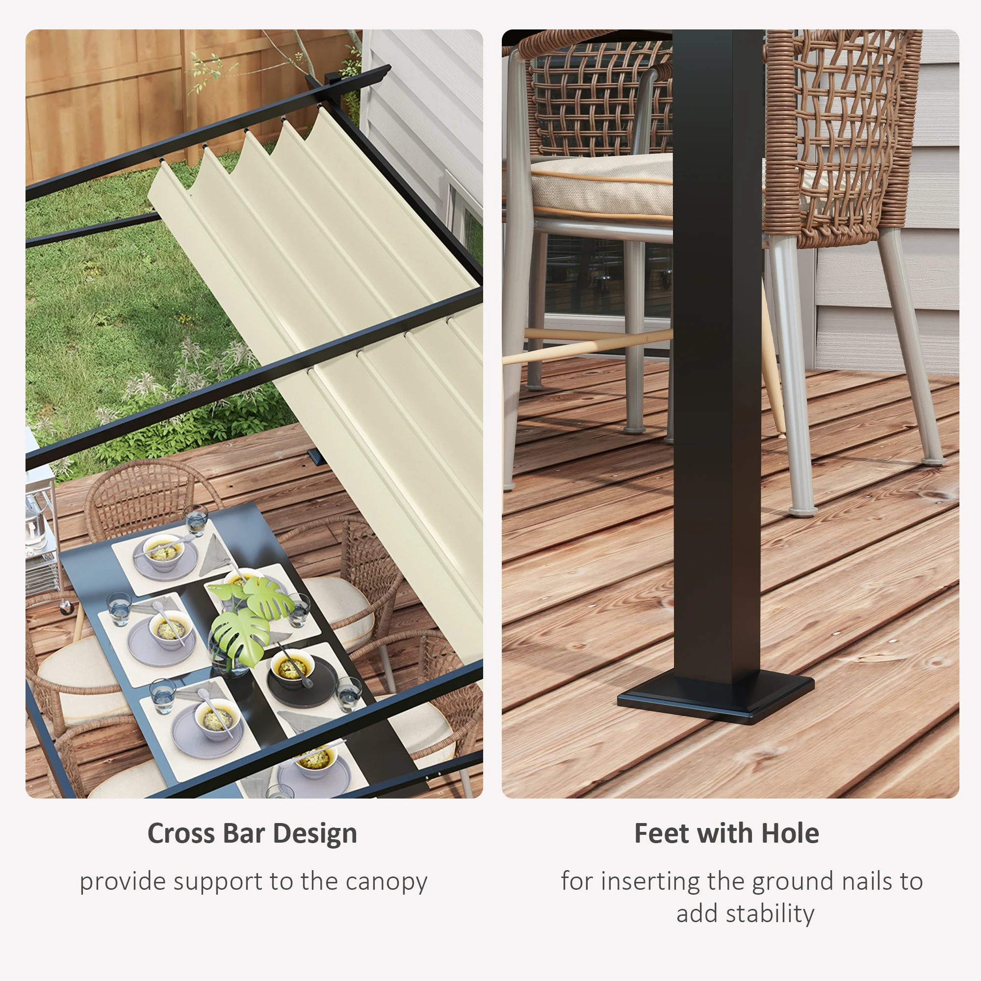 10' x 10' Metal Pergola with Sliding Roof Canopy, Beige - Image 8