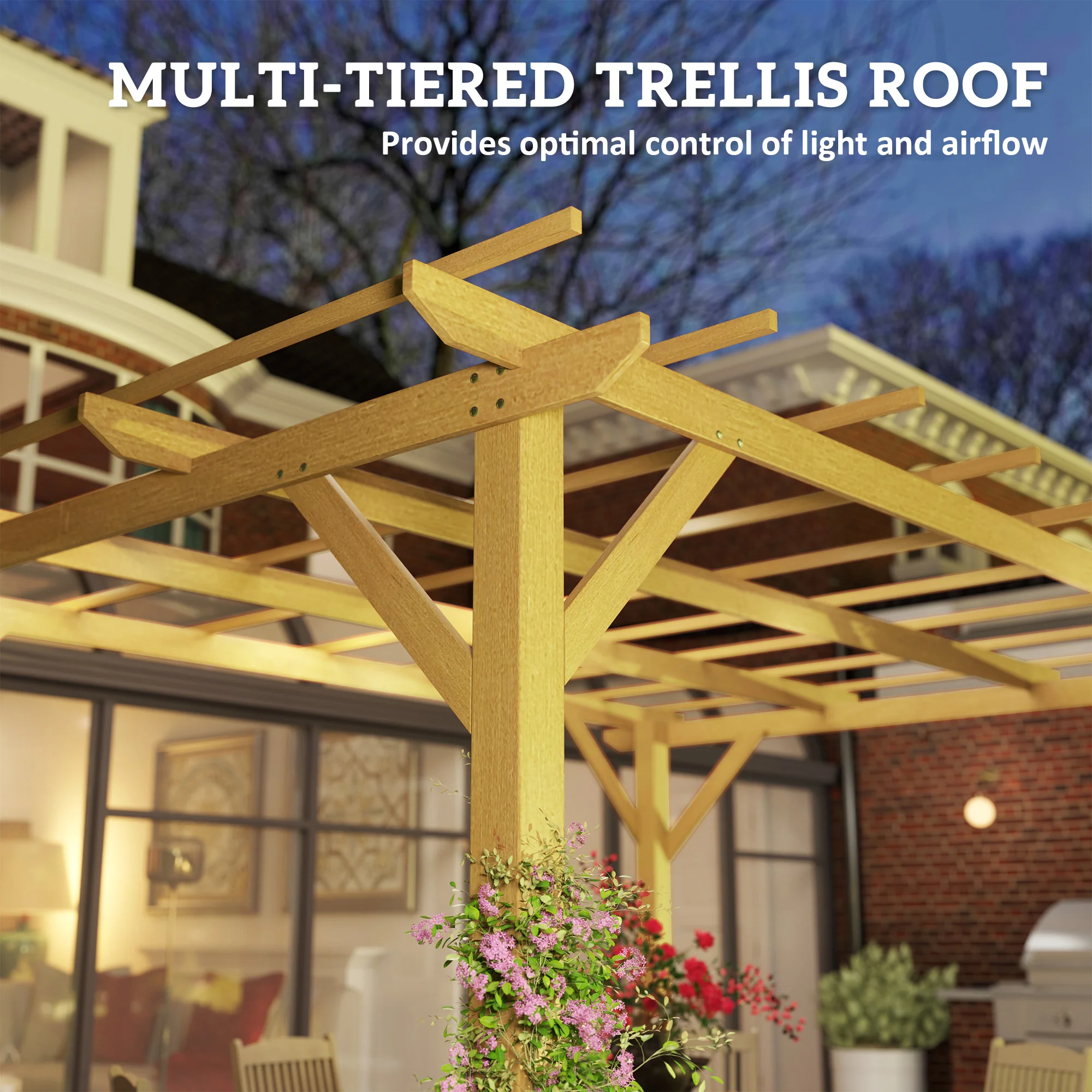 10' x 13' Wood Pergola with Concrete Anchors for Climbing Plants, Nature Wood - Image 7