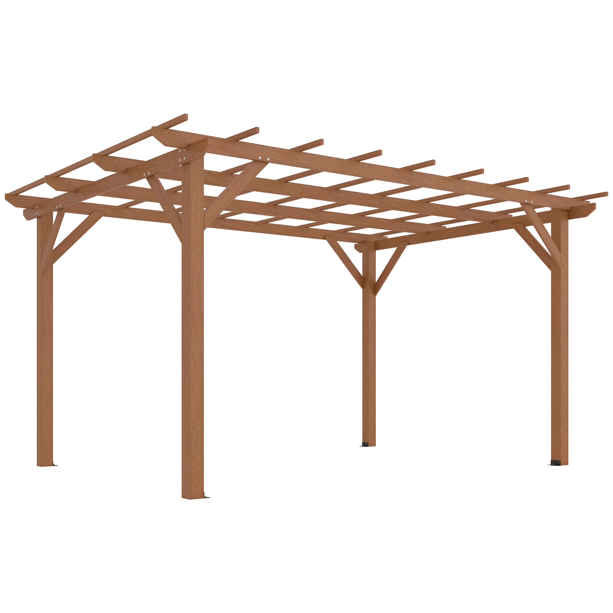 10' x 13' Outdoor Pergola, Wood Gazebo Grape Trellis with Stable Structure and Concrete Anchors for Climbing Plant Support, Garden, Patio, Backyard, Deck, Dark Brown - Image 12