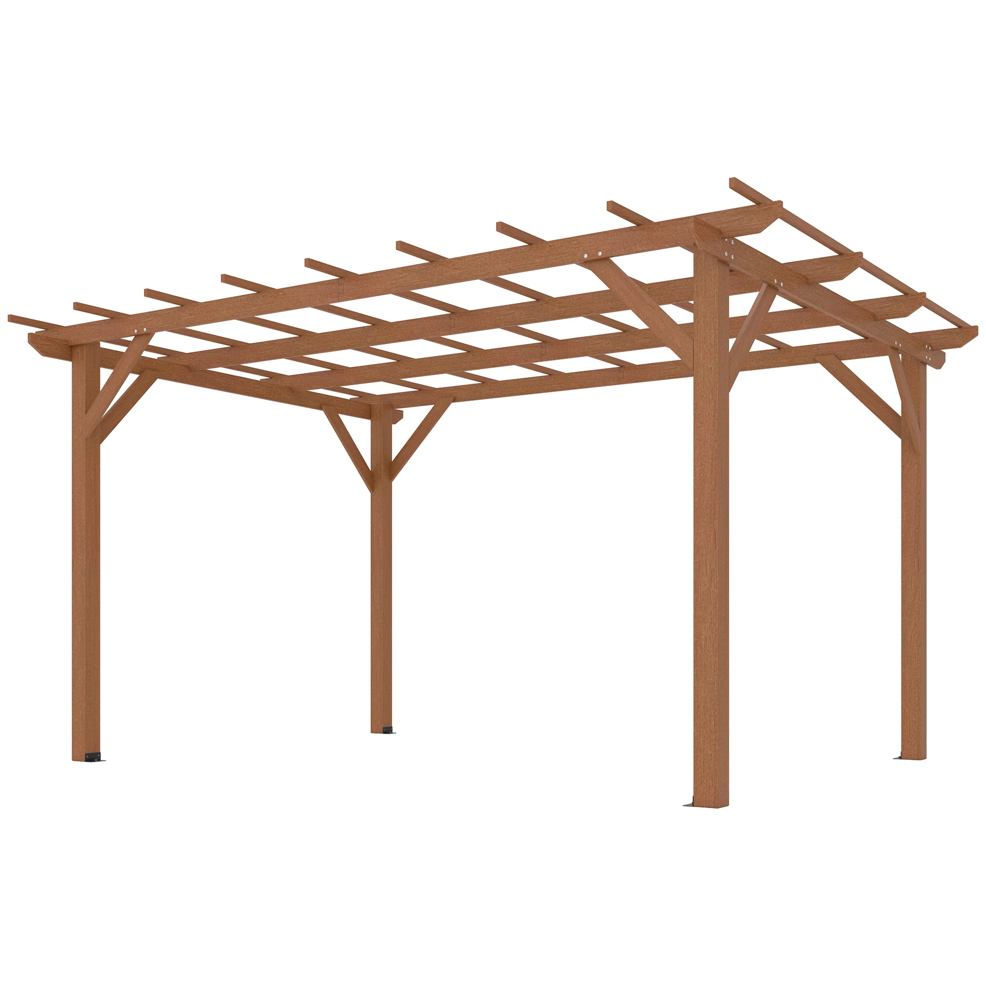 10' x 13' Outdoor Pergola, Wood Gazebo Grape Trellis with Stable Structure and Concrete Anchors for Climbing Plant Support, Garden, Patio, Backyard, Deck, Dark Brown - Image 2