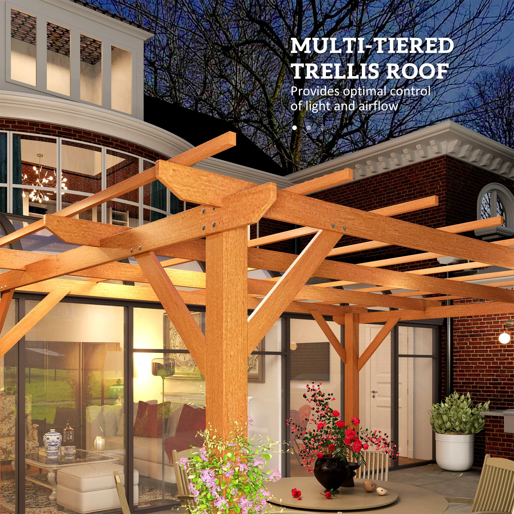 10' x 13' Outdoor Pergola, Wood Gazebo Grape Trellis with Stable Structure and Concrete Anchors for Climbing Plant Support, Garden, Patio, Backyard, Deck, Dark Brown - Image 7