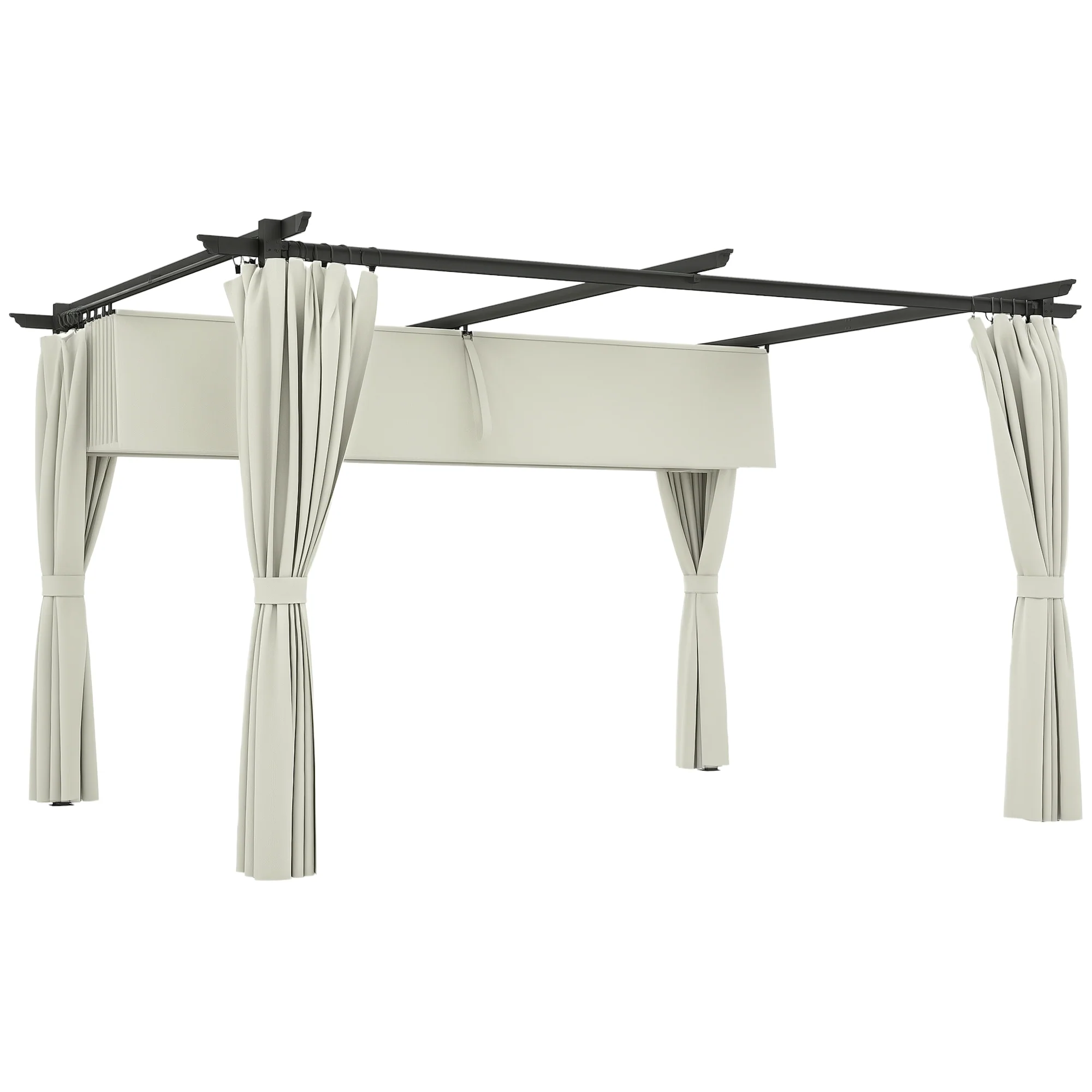 10' x 13' Pergola with Retractable Canopy and Curtains, UPF30+ Sun Shade Shelter for Grill, Garden, Backyard, Deck
