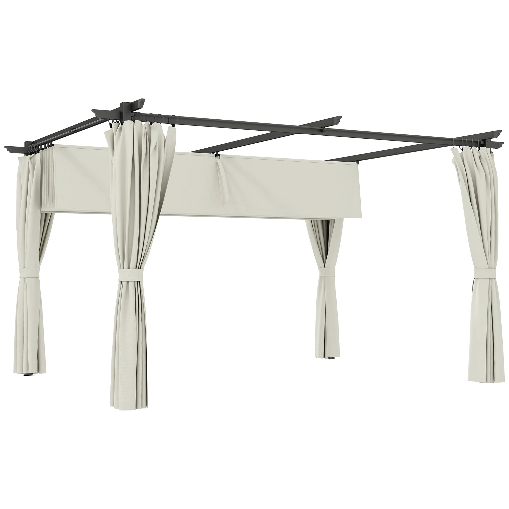 10' x 13' Pergola with Retractable Canopy and Curtains, UPF30+ Sun Shade Shelter for Grill, Garden, Backyard, Deck - Image 12