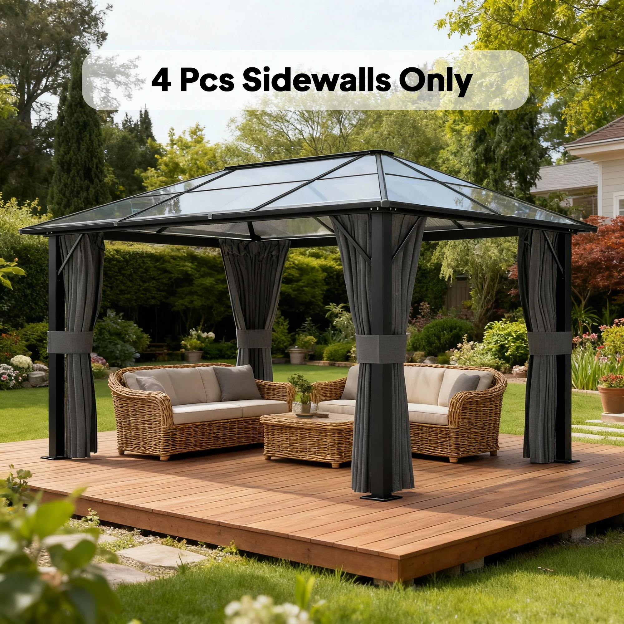 10' x 13' Universal Gazebo Sidewall Set with 4 Panels, Hooks/C-Rings Included for Pergolas & Cabanas, Light Grey - Image 11