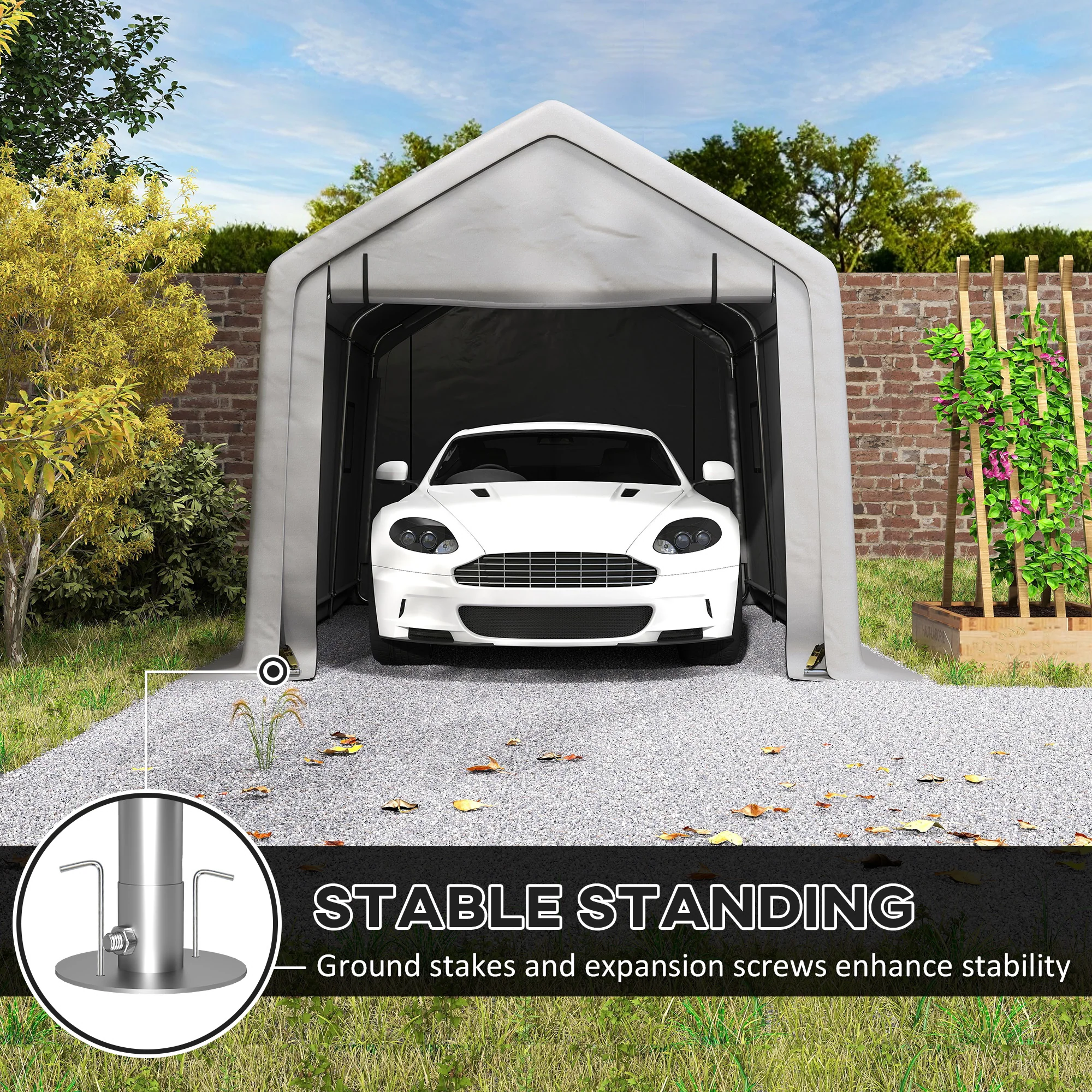 10' x 17' Heavy Duty Carport with Zipper Door, UV Resistant Waterproof, Grey - Image 9