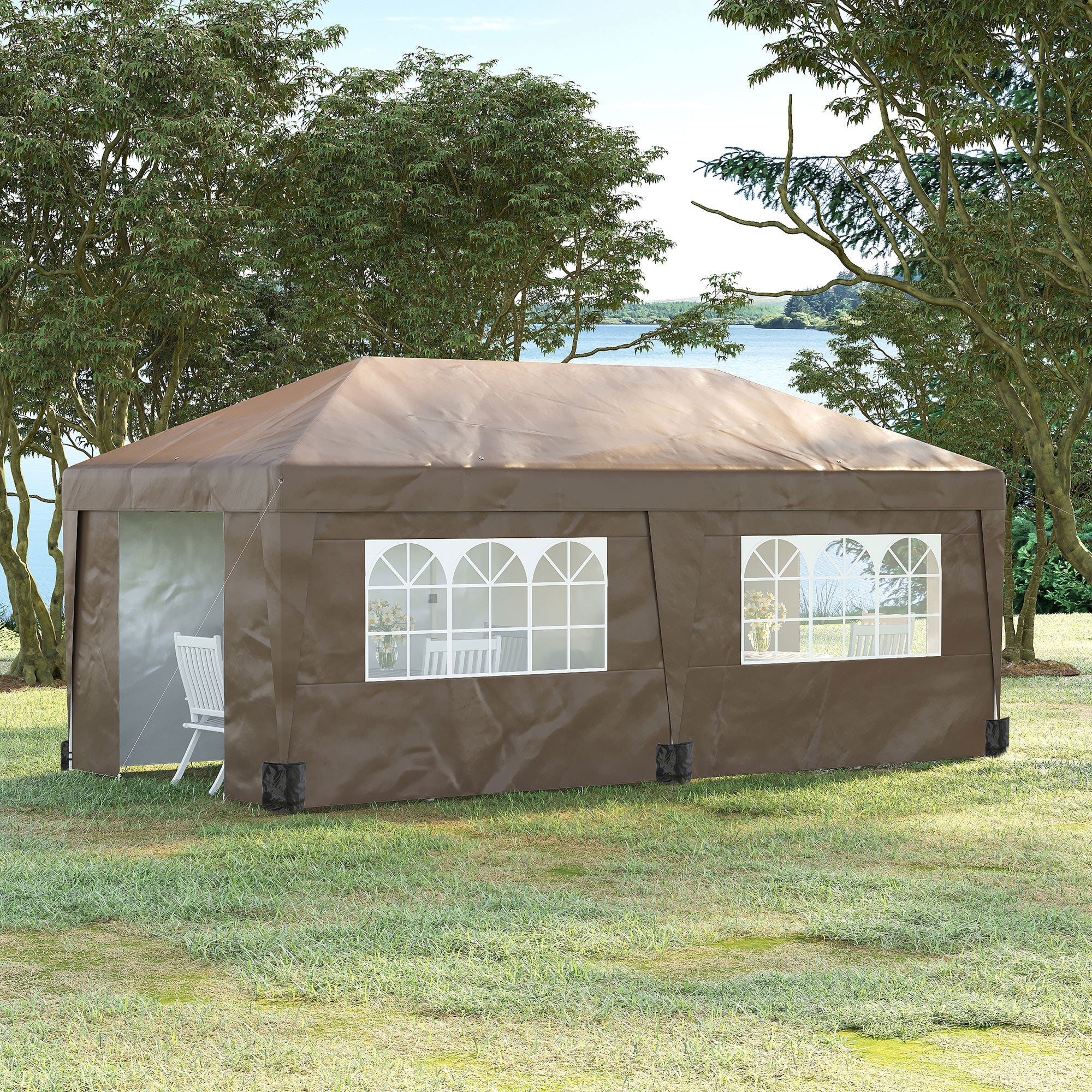 10' x 19.5' Pop Up Canopy Tent with Sidewalls, UPF 30+ Height Adjustable Large Party Tent Event Shelter with Leg Weight Bags and Wheeled Carry Bag for Garden, Patio, Brown - Image 4