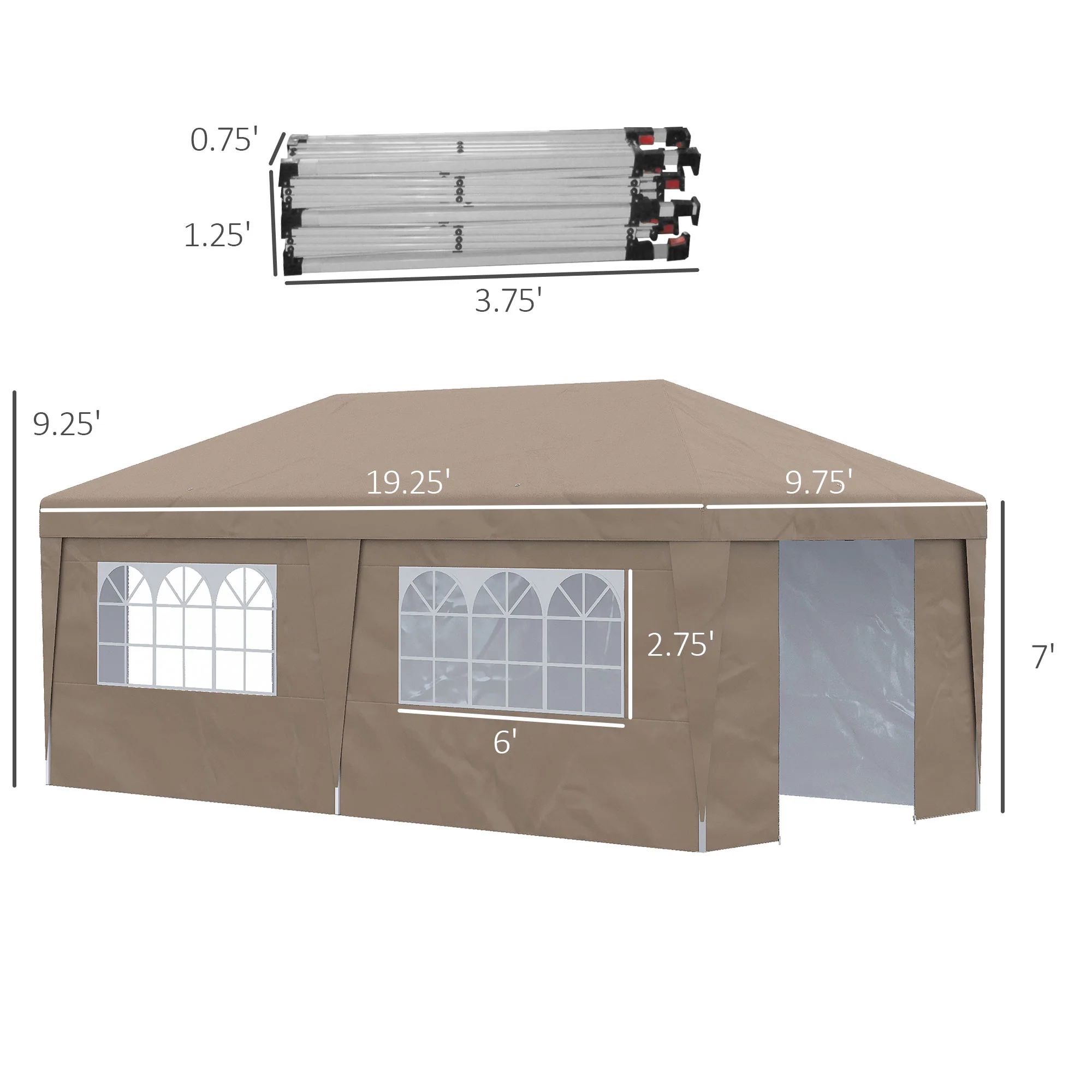10' x 19.5' Pop Up Canopy Tent with Sidewalls, UPF 30+ Height Adjustable Large Party Tent Event Shelter with Leg Weight Bags and Wheeled Carry Bag for Garden, Patio, Brown - Image 5