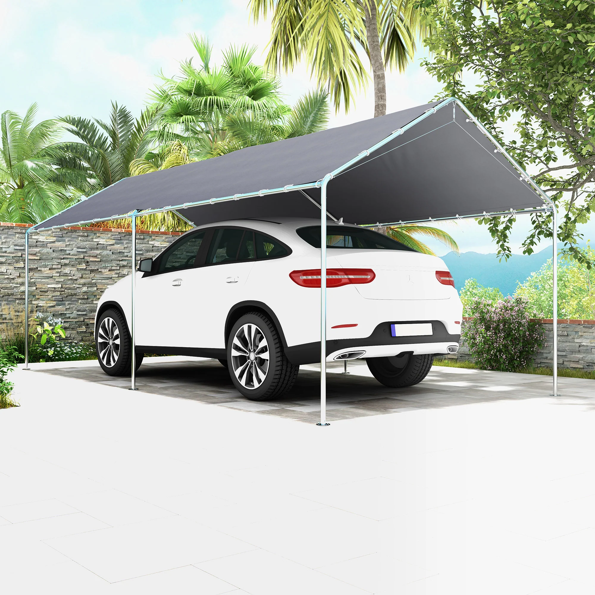 10' x 20' Galvanized Carport with Anchor Kit & Steel Cables, Grey - Image 4