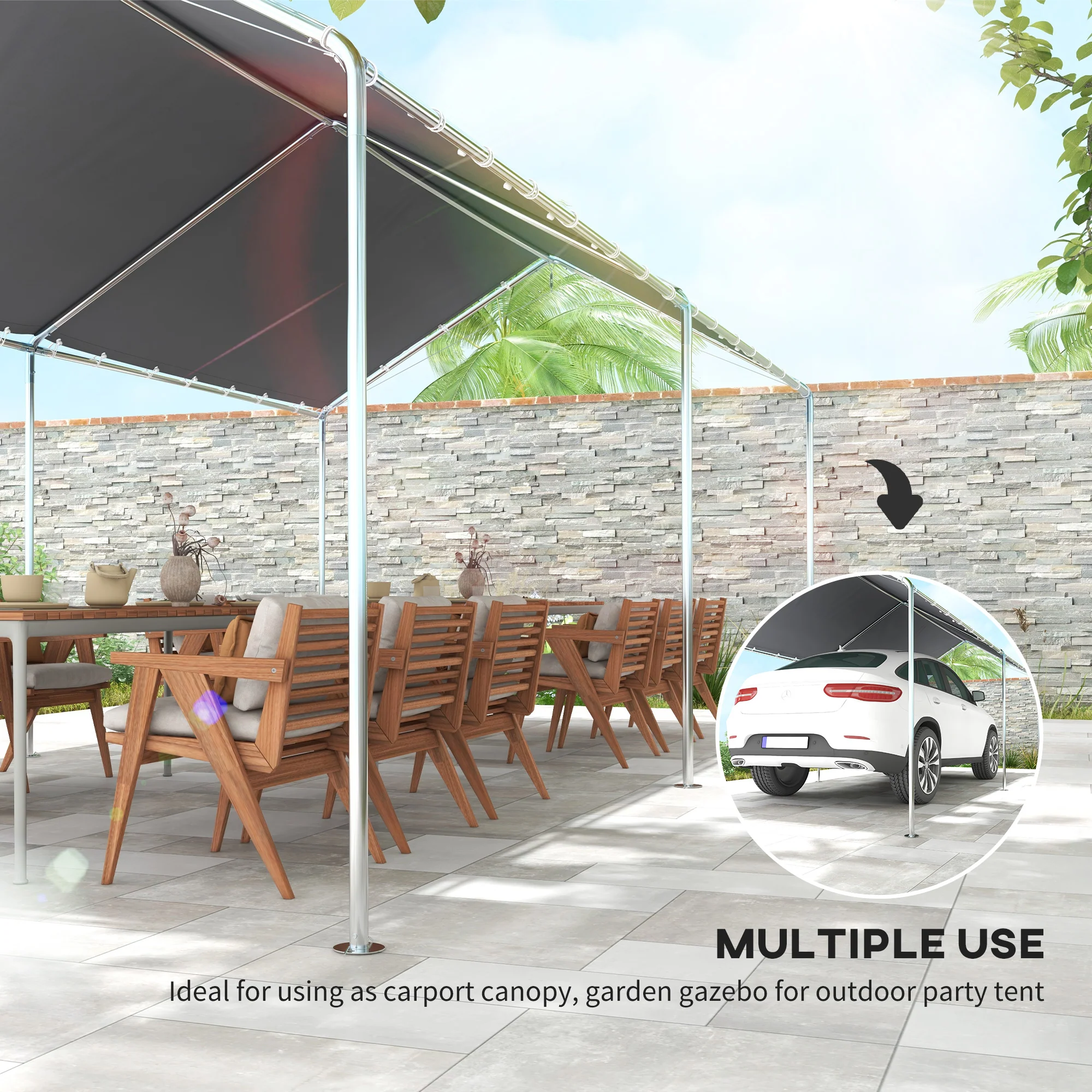 10' x 20' Galvanized Carport with Anchor Kit & Steel Cables, Grey - Image 8