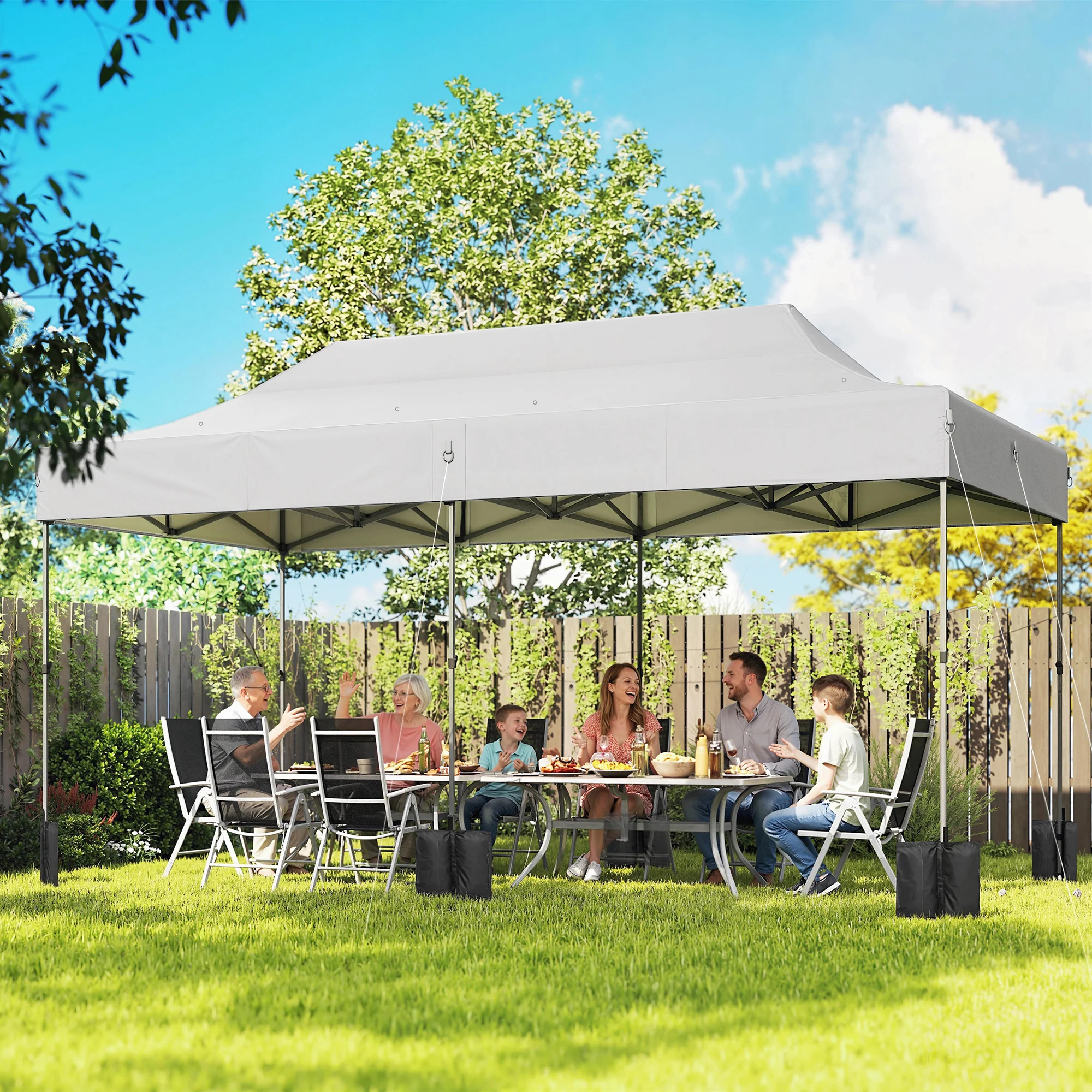 10 x 20 ft Pop Up Canopy Tent, Heavy Duty UPF50+ Outdoor Portable Instant Canopy Shelter with Wheeled Carry Bag, Sandbags, Adjustable Height for Parties, Events, Camping, White - Image 3