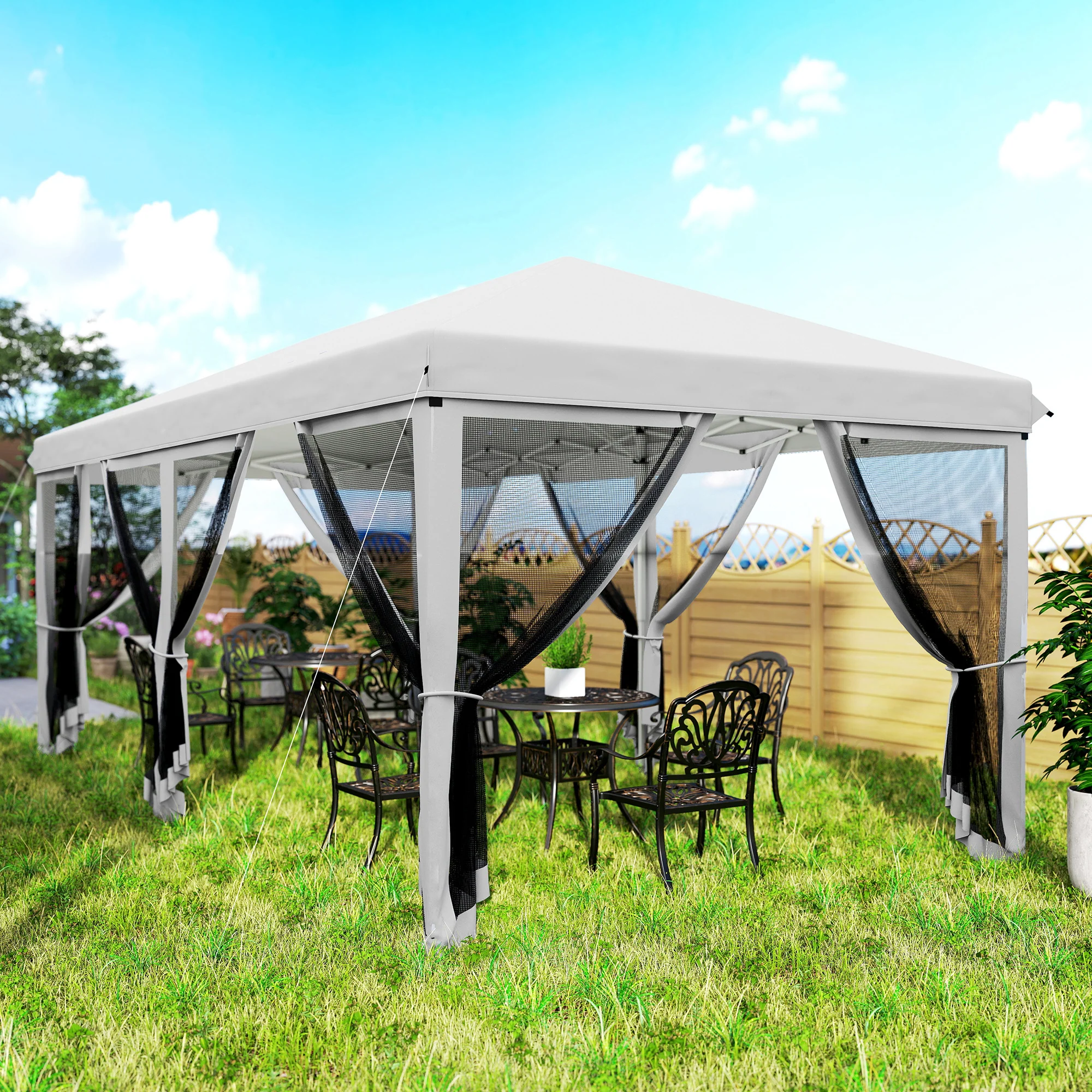 10' x 20' Pop Up Canopy Tent Gazebo with Removable Mesh Sidewall Netting, Carry Bag for Backyard Patio Outdoor, White - Image 11