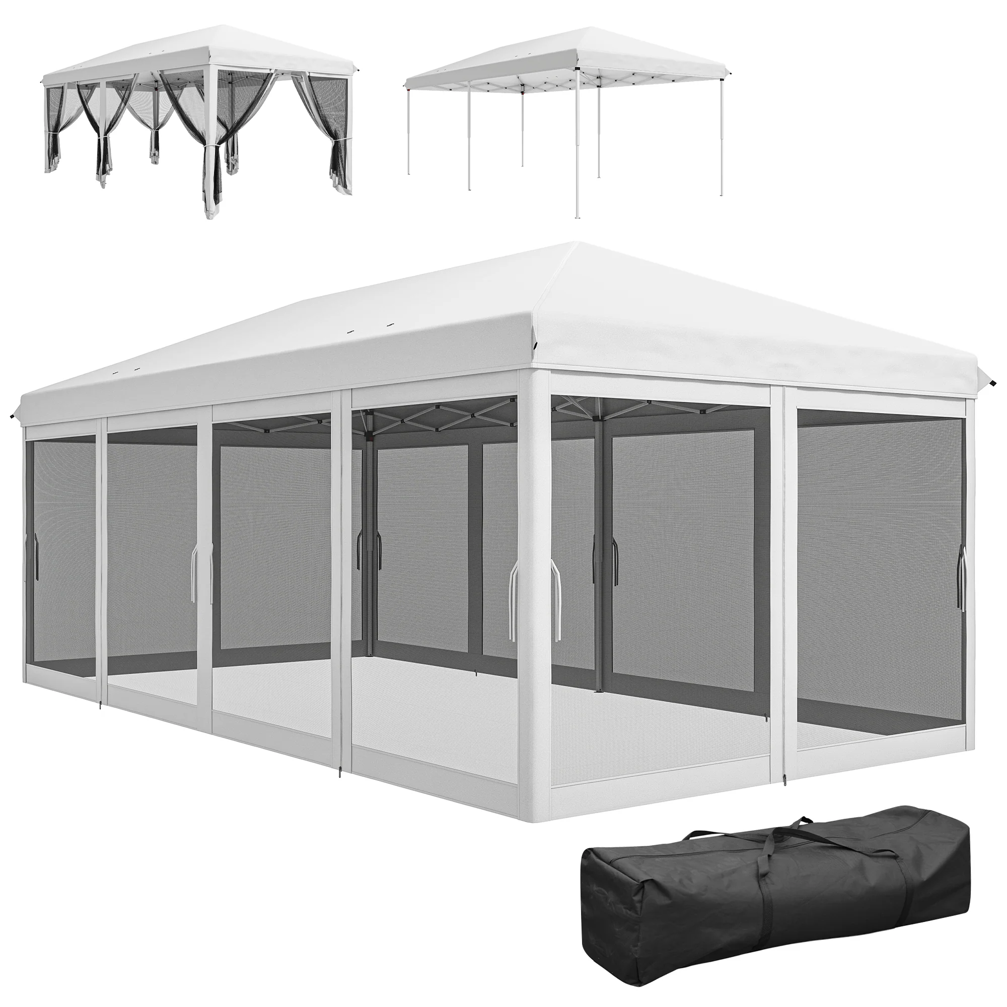 10' x 20' Pop Up Canopy Tent Gazebo with Removable Mesh Sidewall Netting, Carry Bag for Backyard Patio Outdoor, White - Image 2