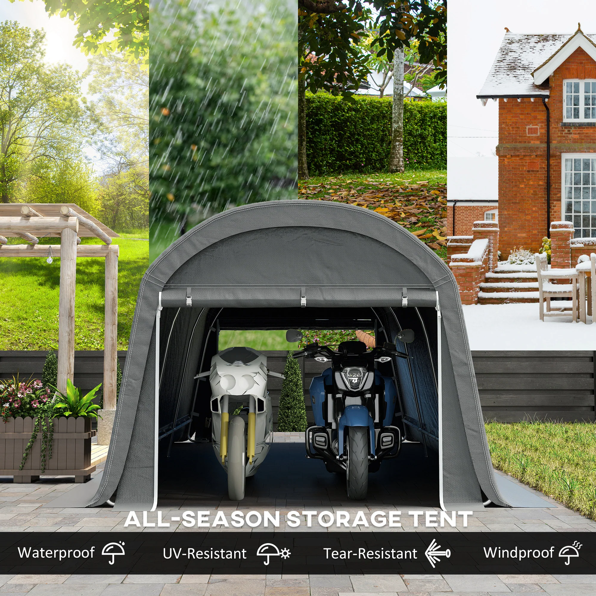 10' x 20' Portable Shed, Motorcycle Bike Tent with Roll-up Door, Galvanised Steel Frame for Garden Tools, Dark Grey - Image 6