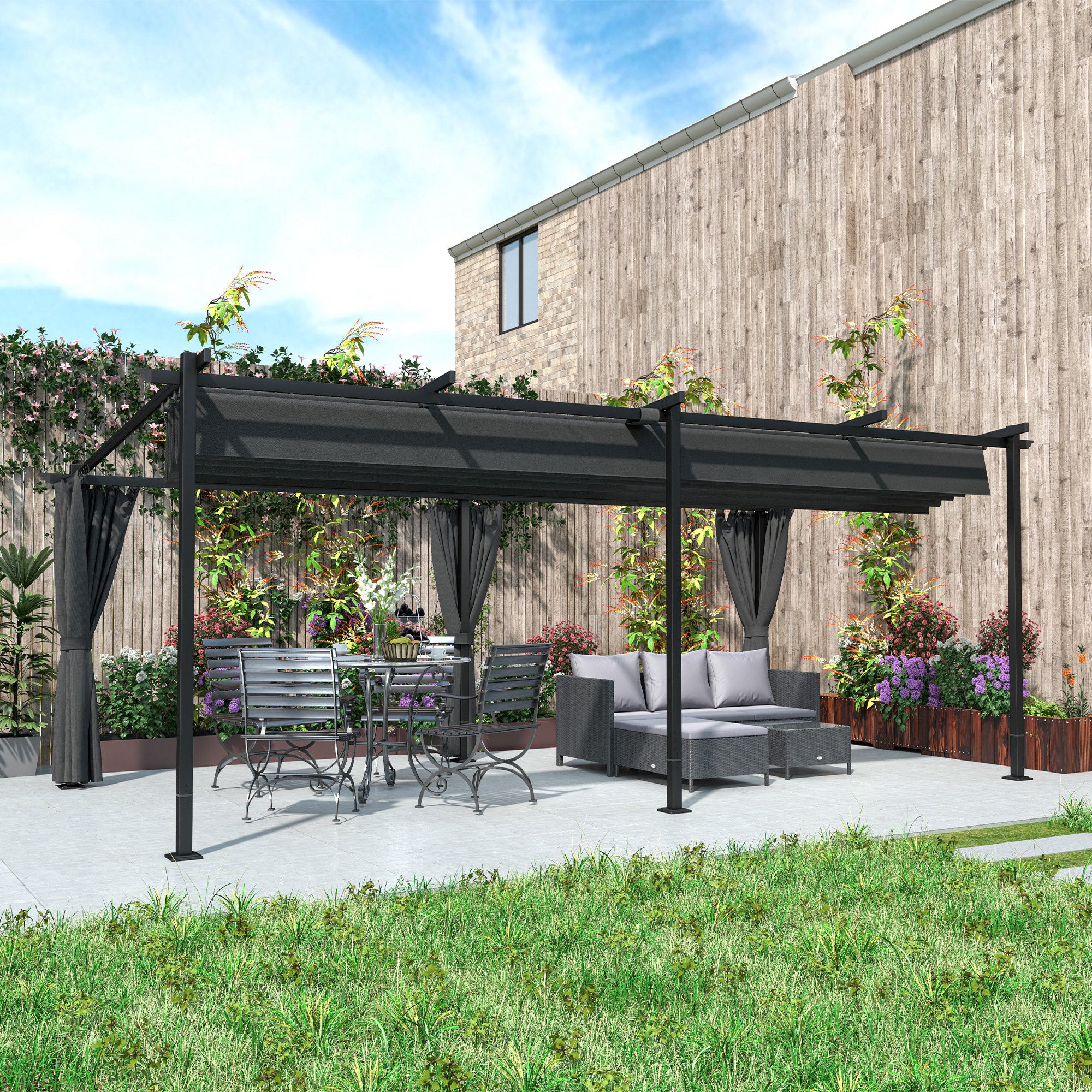 10' x 20' Retractable Pergola with Sidewalls, UPF30+, Dark Grey - Image 4