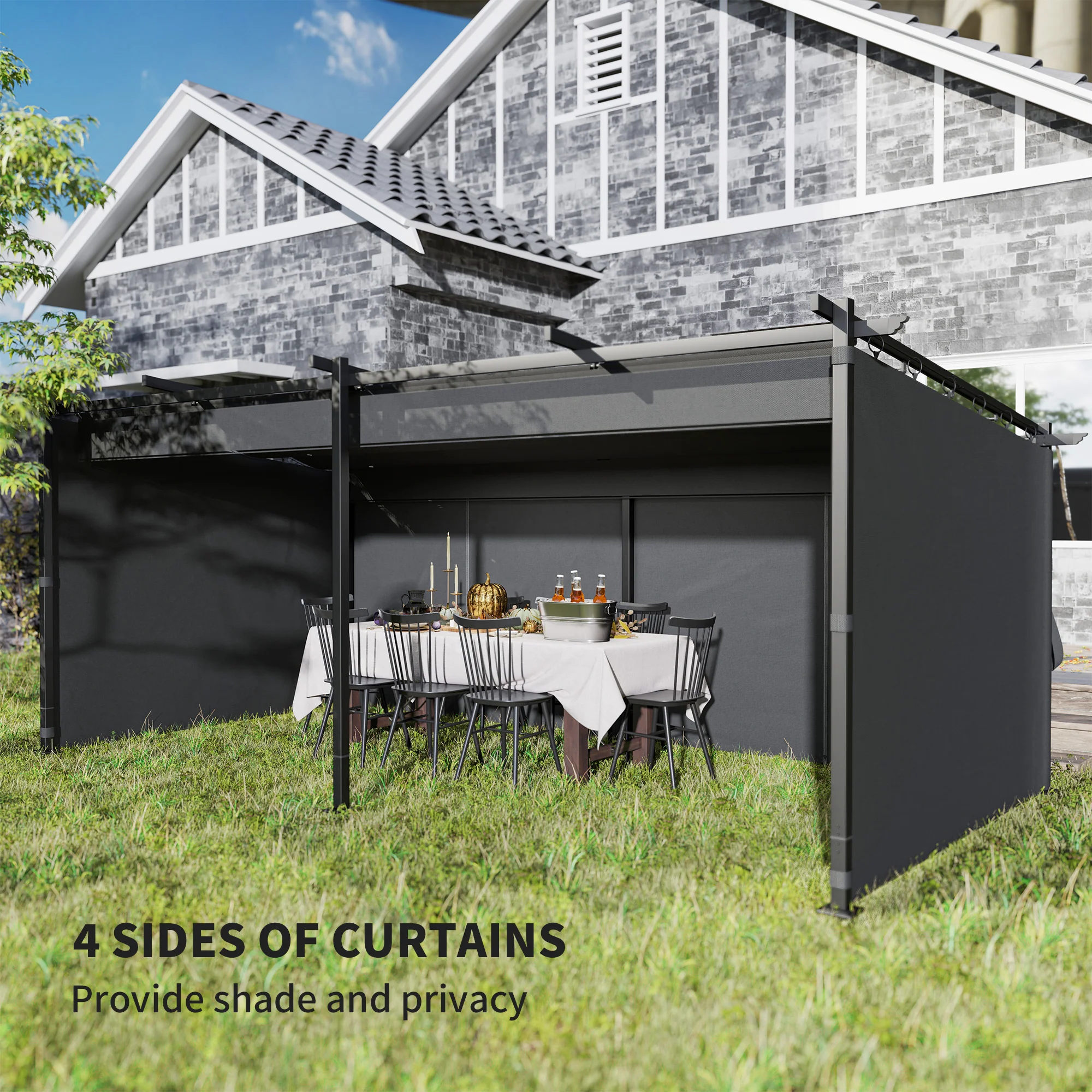 10' x 20' Retractable Pergola with Sidewalls, UPF30+, Dark Grey - Image 7