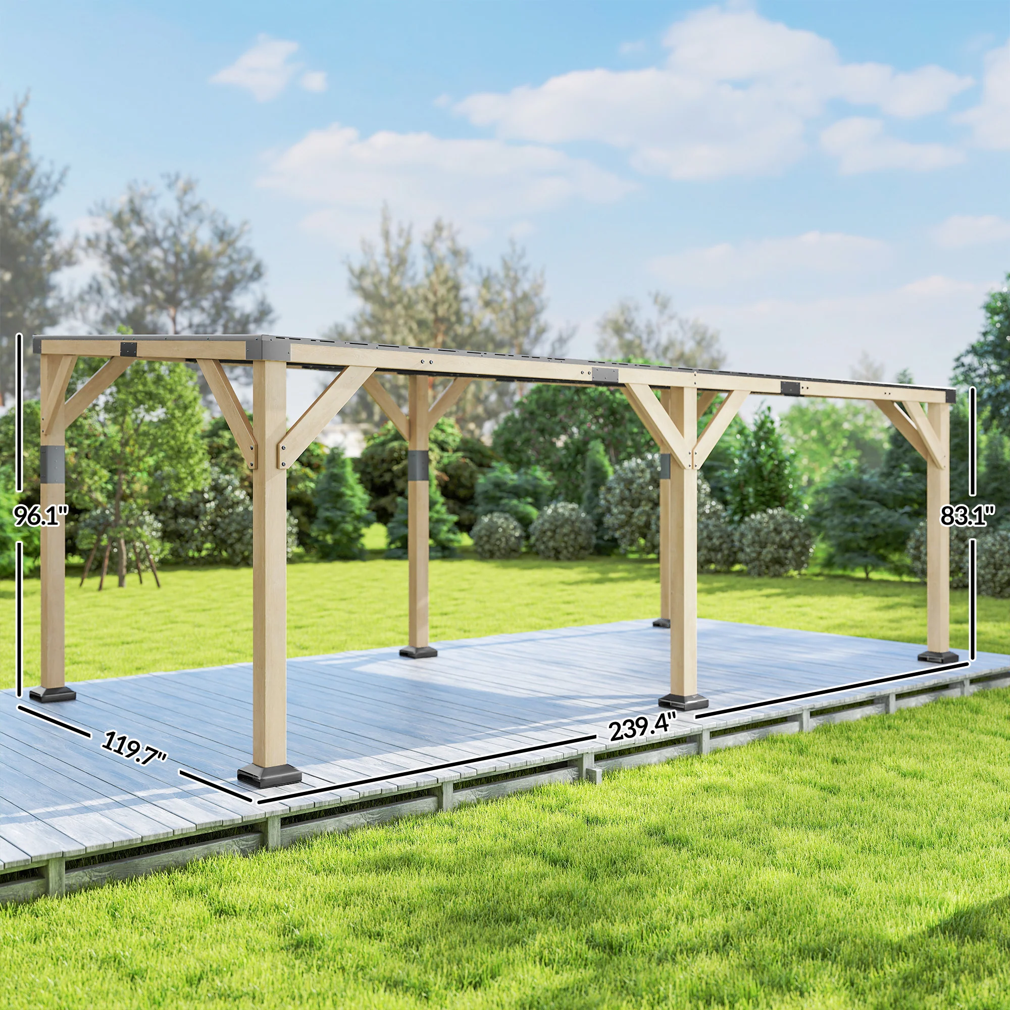 10' x 20' Wooden Pergola with Galvanized Steel Sloped Roof, Light Walnut - Image 5