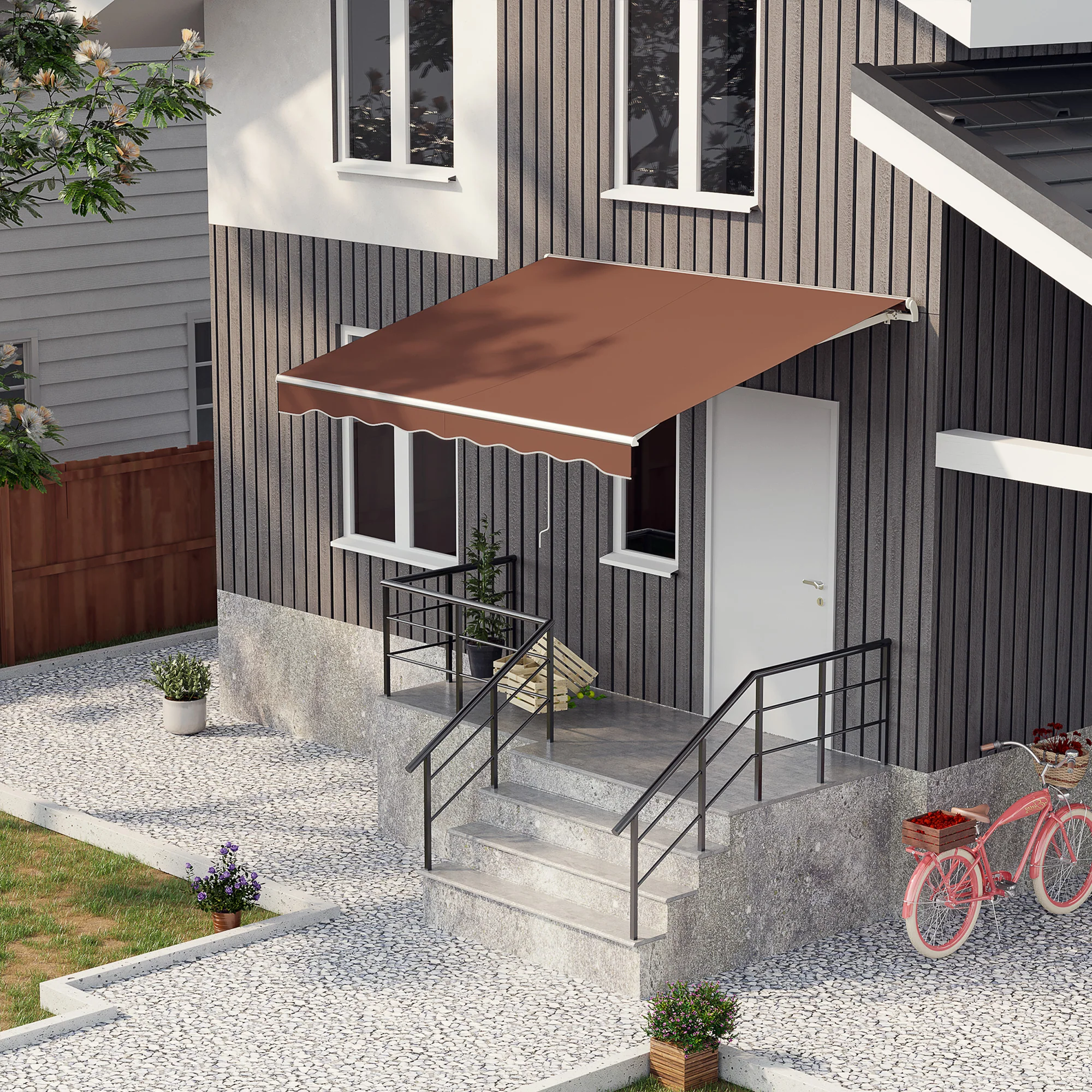 10' x 8' Electric Retractable Awning with Remote Control & Manual Crank Handle, Coffee - Image 4