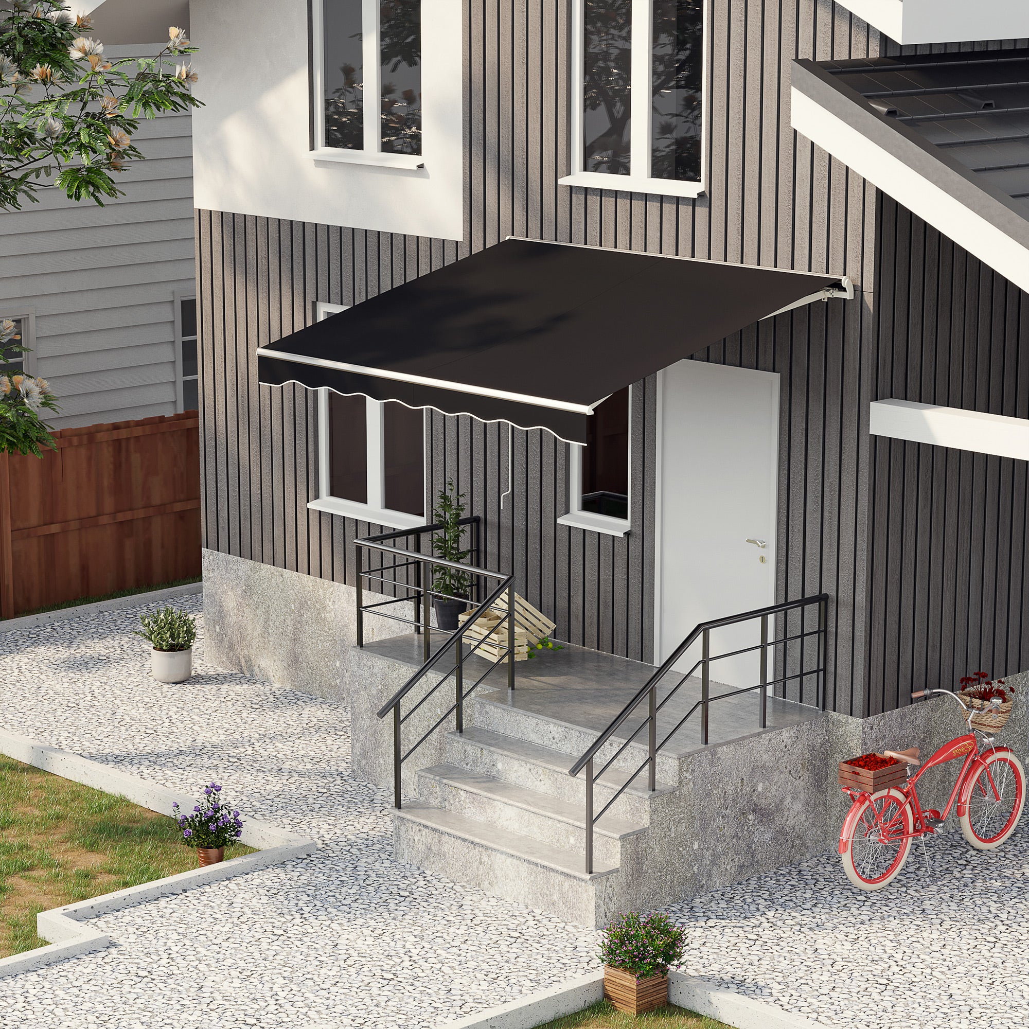 10' x 8' Electric Retractable Awning with Remote Control & Manual Crank Handle, Black - Image 3