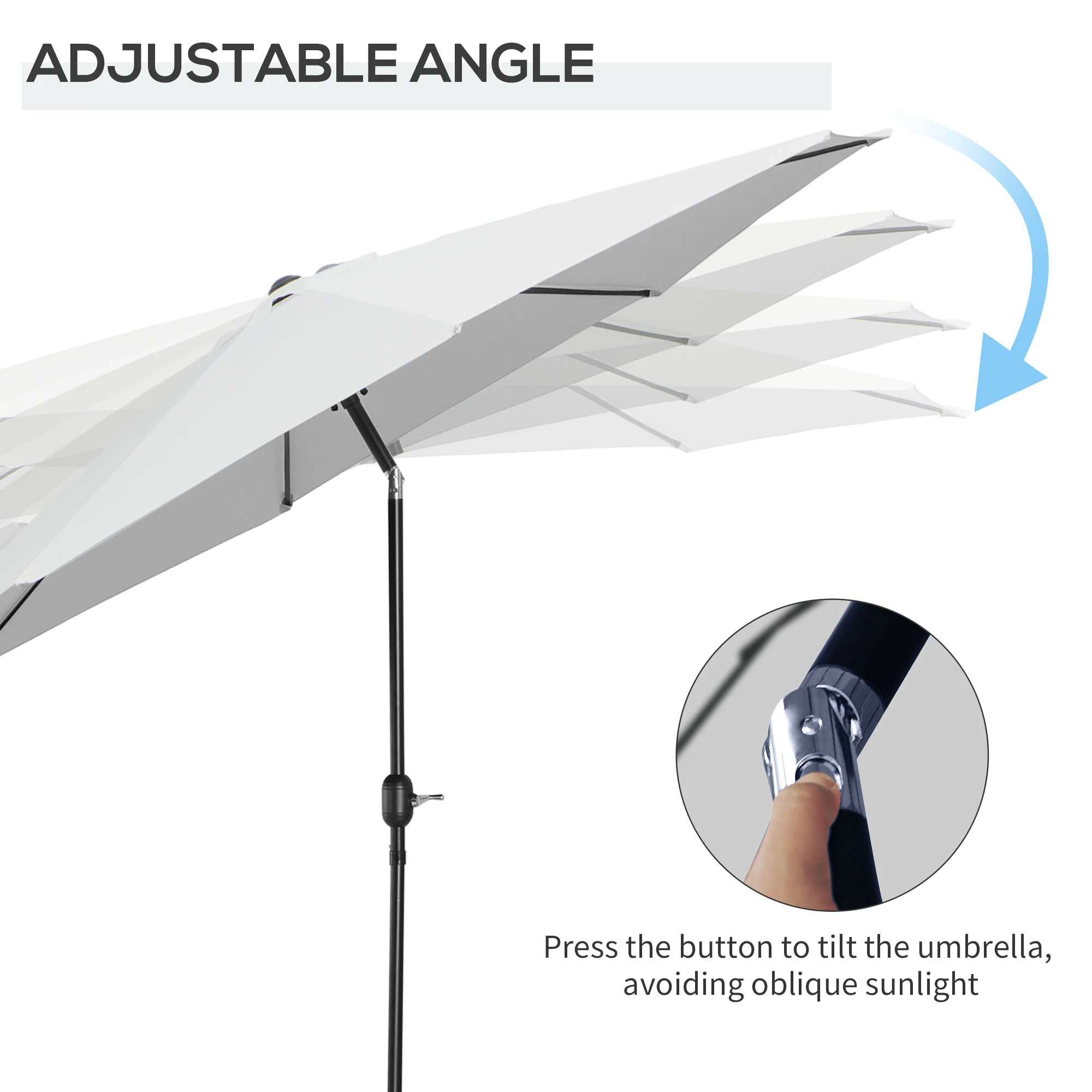 10' x 8' Patio Umbrella, Round Market Umbrella with Crank Handle and Tilt, Outdoor Parasol for Garden, Bench, White - Image 7