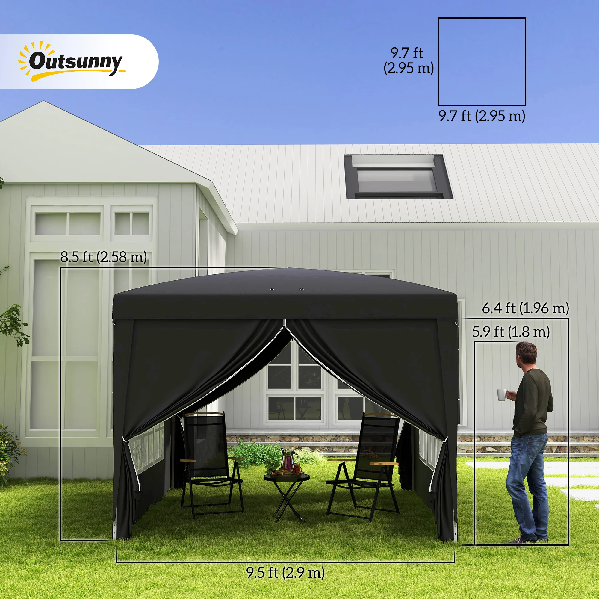 10'x10' Outdoor Pop Up Party Tent Wedding Gazebo Canopy with Carrying Bag (Black) - Image 5