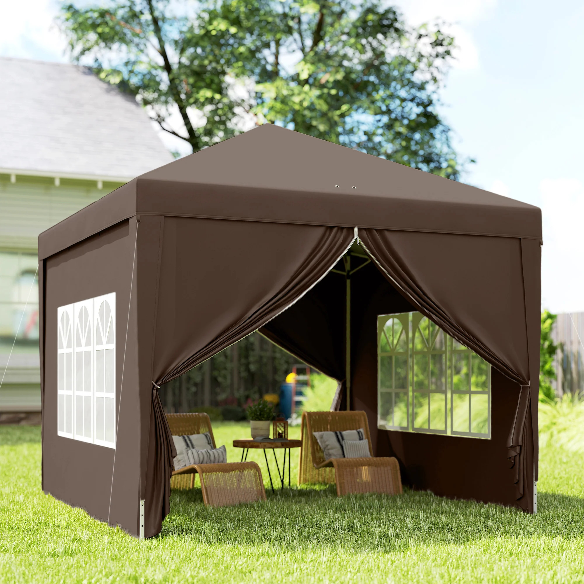 10'x10' Outdoor Pop Up Party Tent Wedding Gazebo Canopy with Carrying Bag, Coffee - Image 11