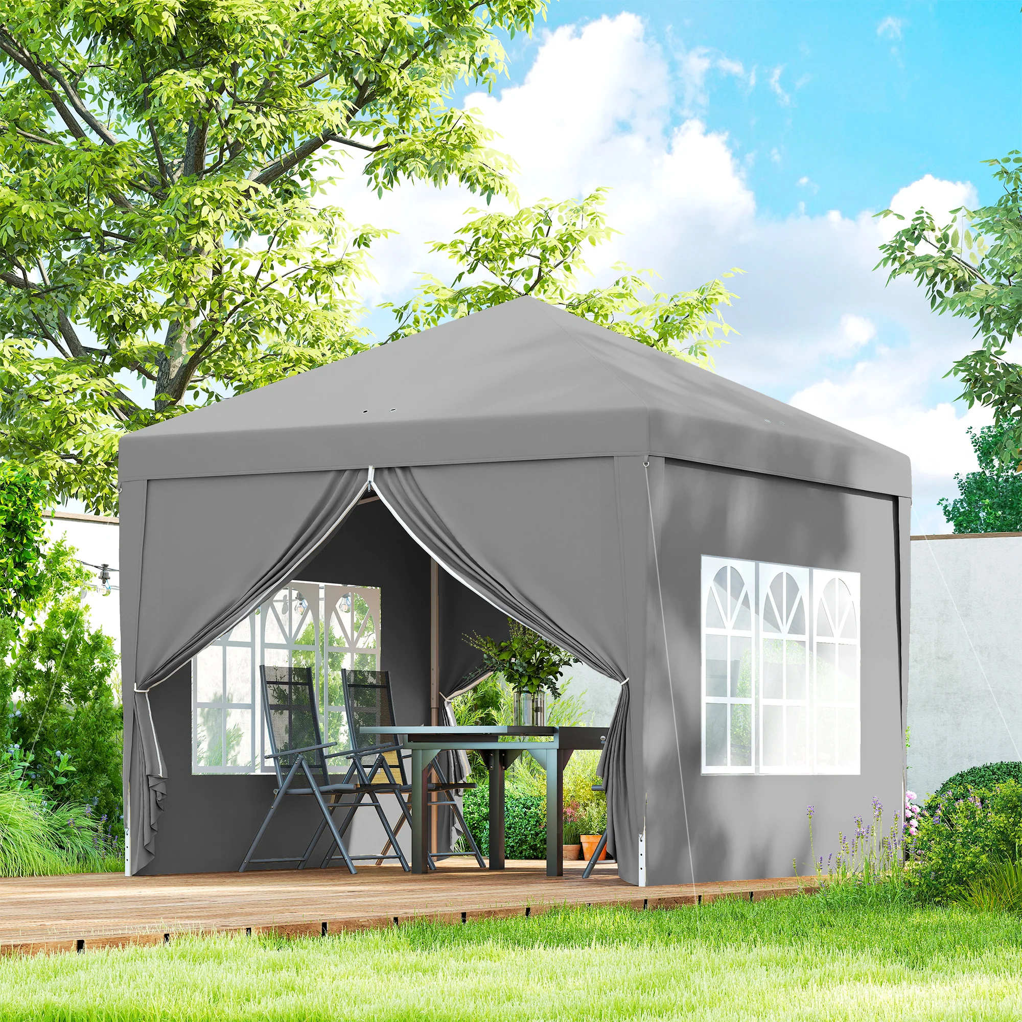 10'x10' Outdoor Pop Up Party Tent Wedding Gazebo Canopy with Carrying Bag, Light Grey - Image 4
