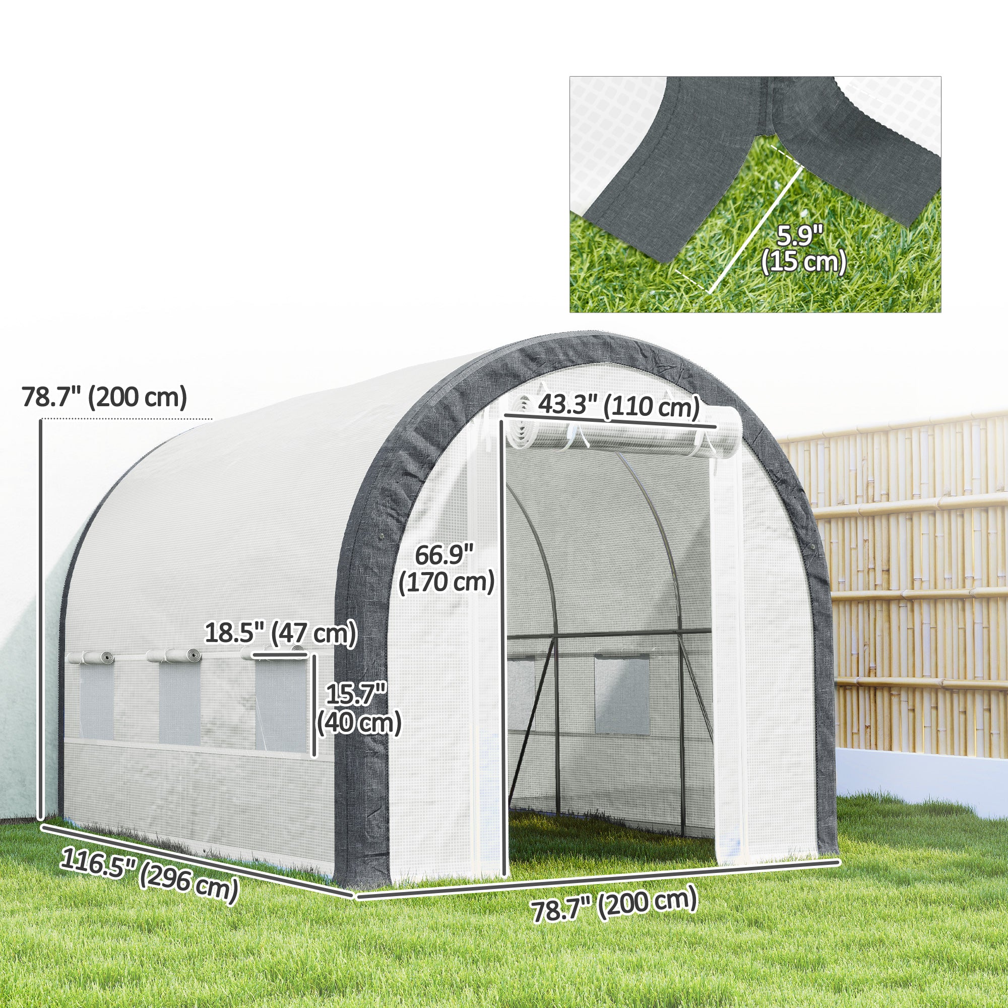 10'x6.6'x6.6' Upgraded Tunnel Greenhouse Green House with Mesh Door and Windows, 6 Plant Labels and Gloves, White - Image 5