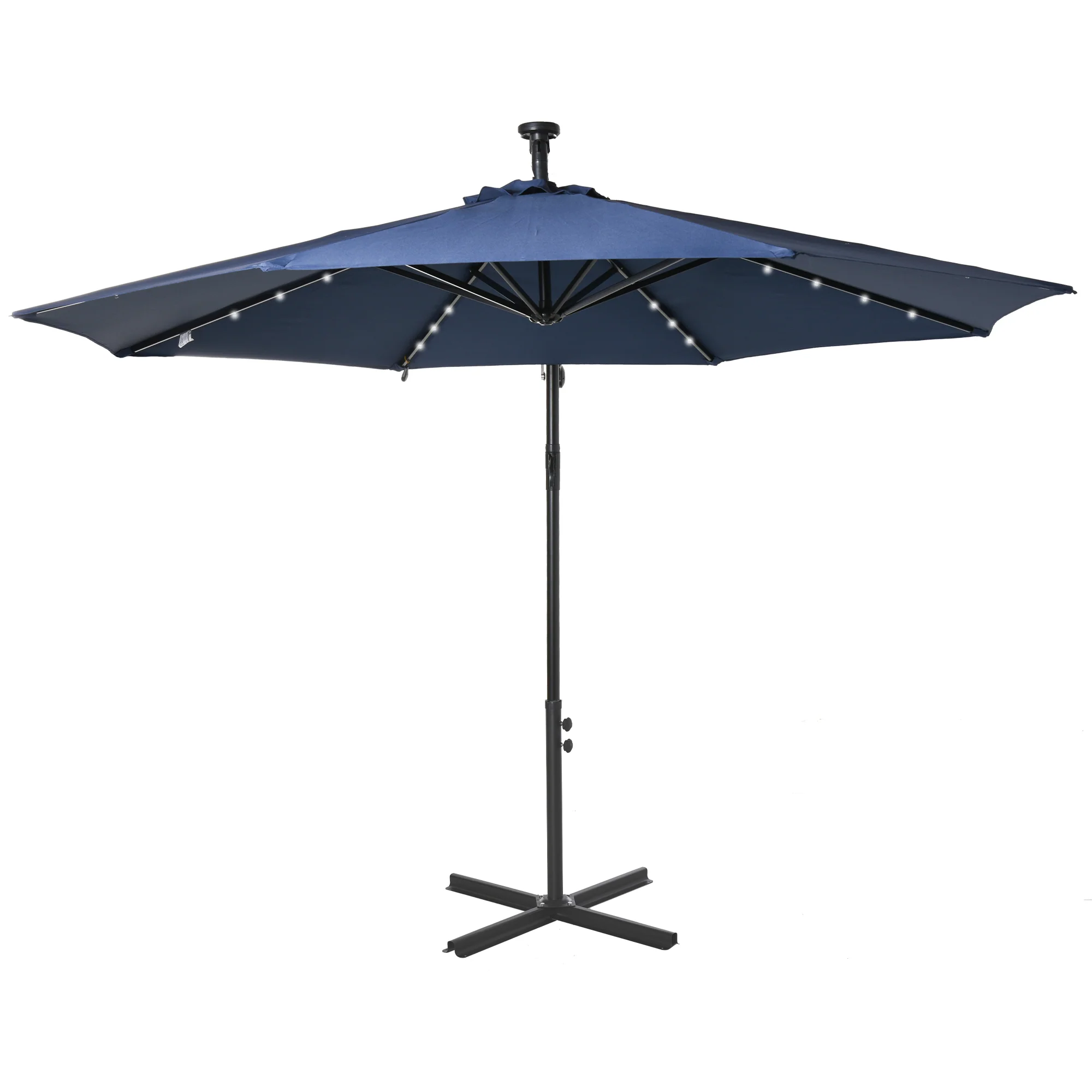 10' Solar Banana Umbrella with Lights & Adjustable Angle, Navy Blue - Image 2