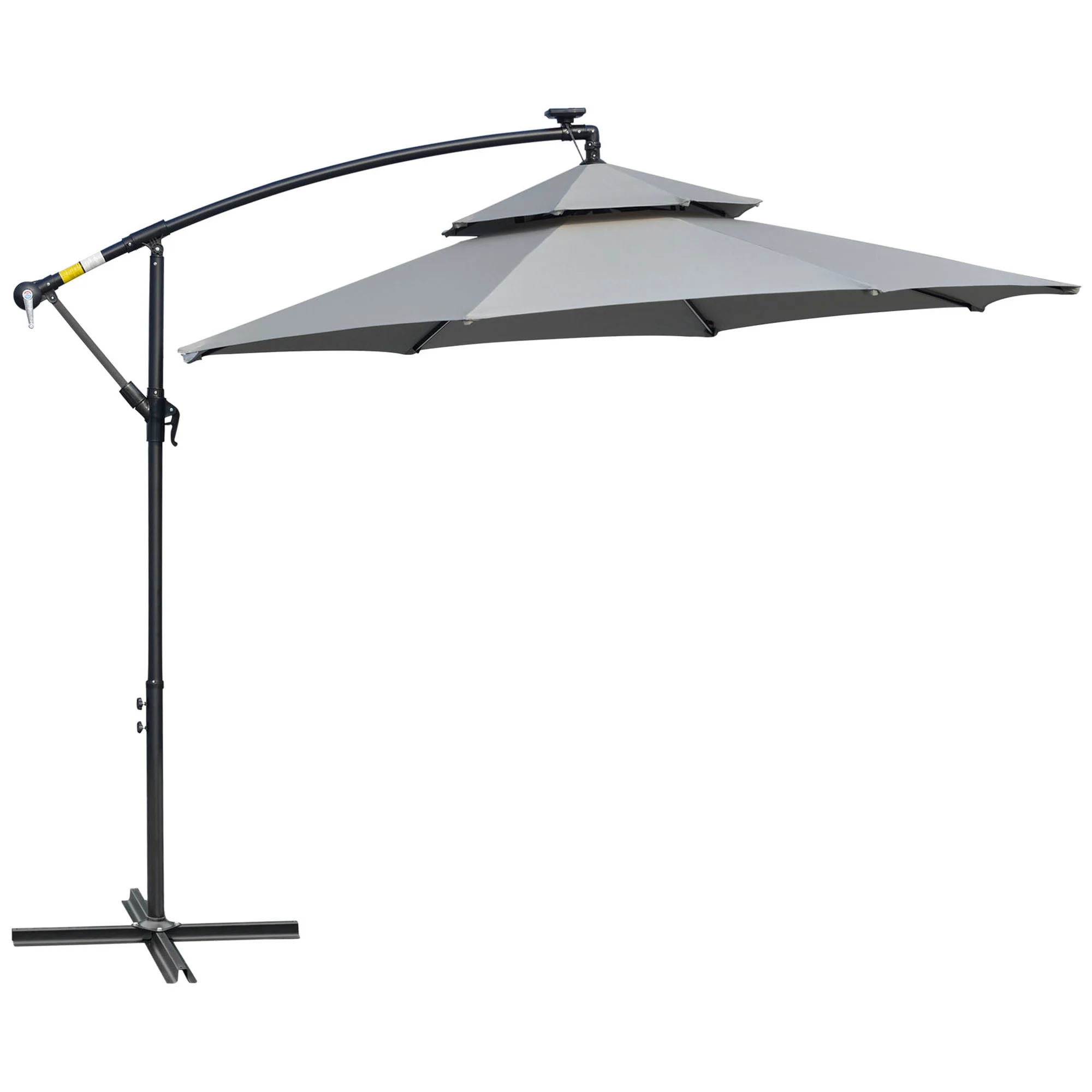 10' Solar Cantilever Umbrella with LED Lights, Light Grey - Image 9