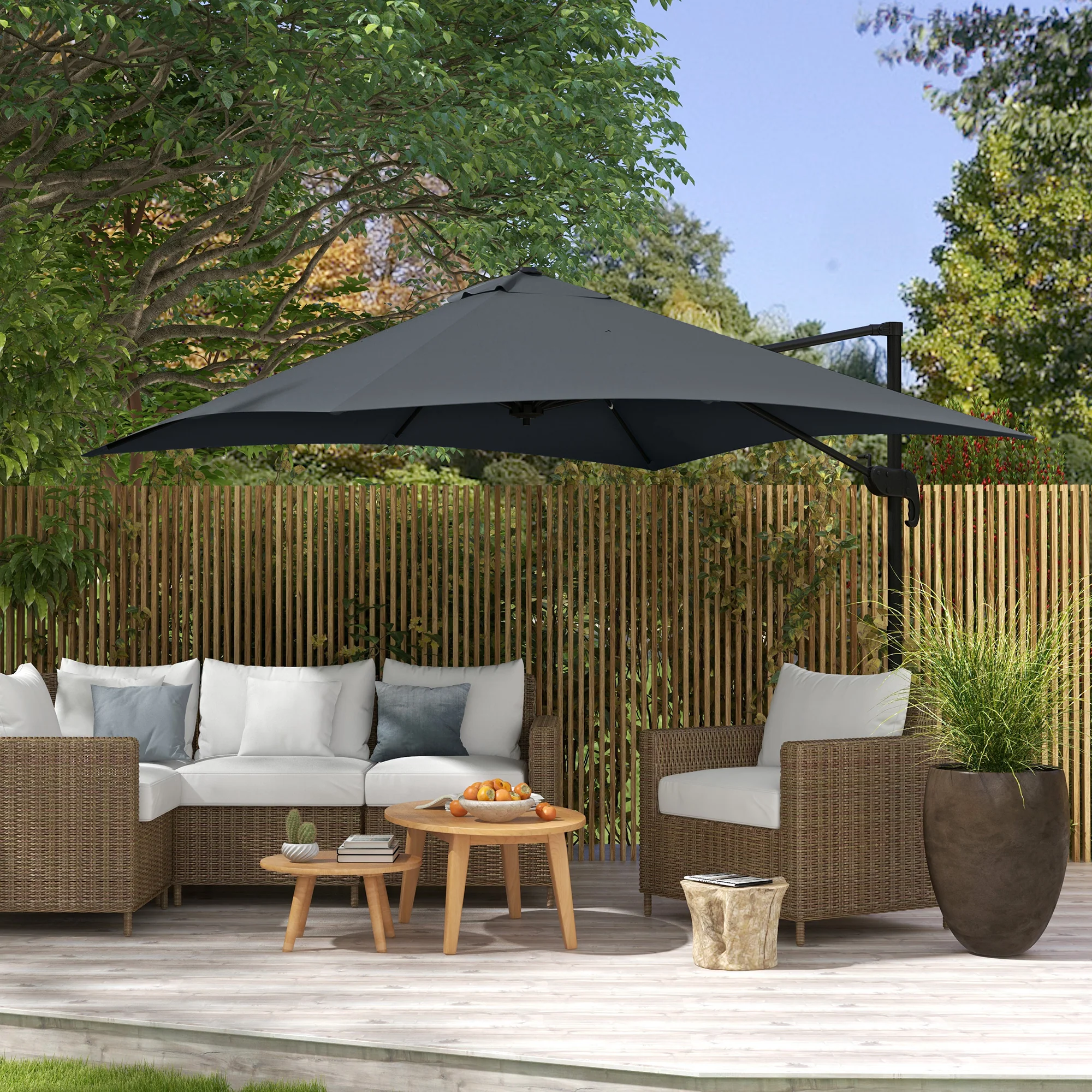 10'x 10' Square Cantilever Umbrella with 4 Adjustable Angle and Rotation, Dark Grey - Image 3