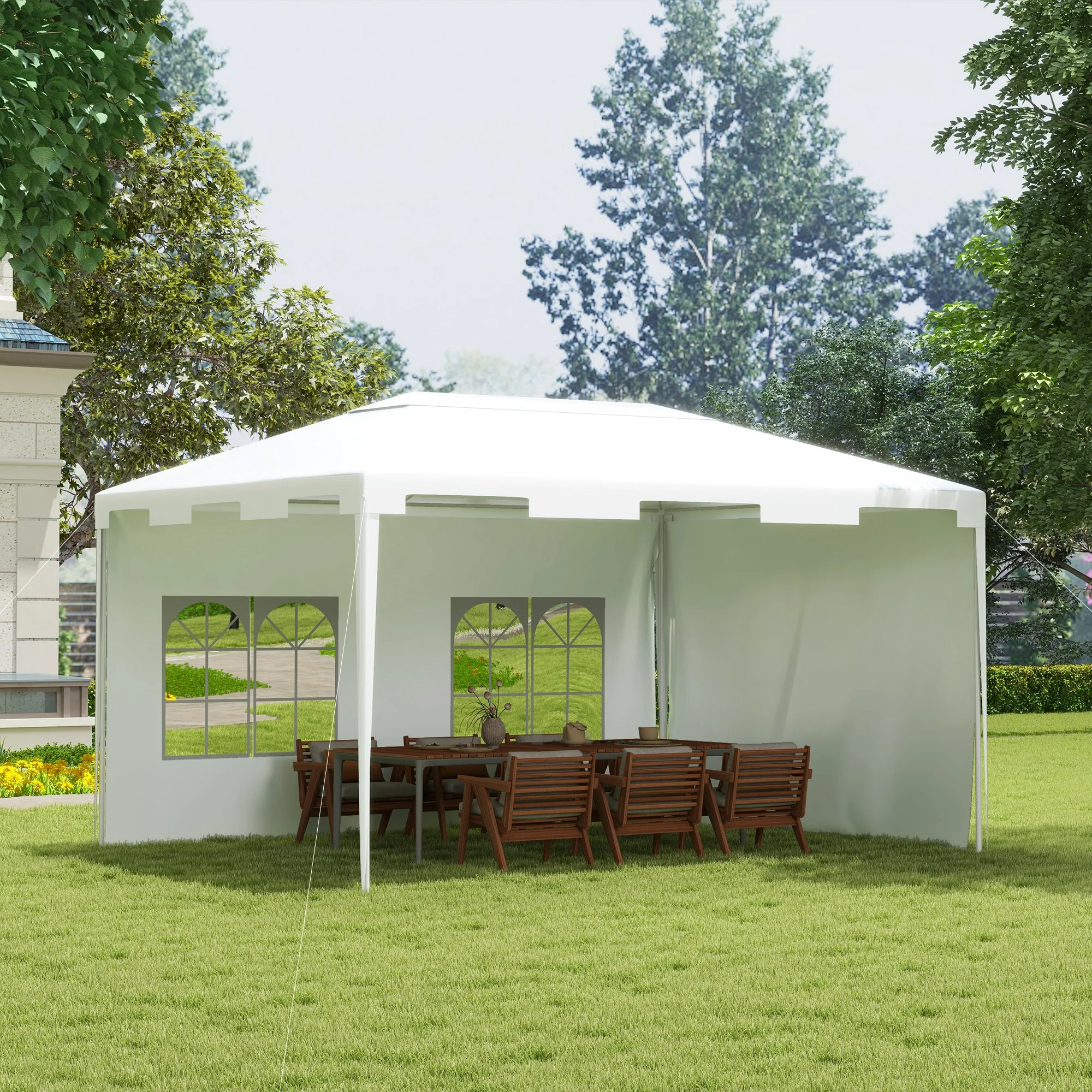 10' x 13' Outdoor Gazebo Canopy with Mesh Sidewalls and 2 Doors, White - Image 3