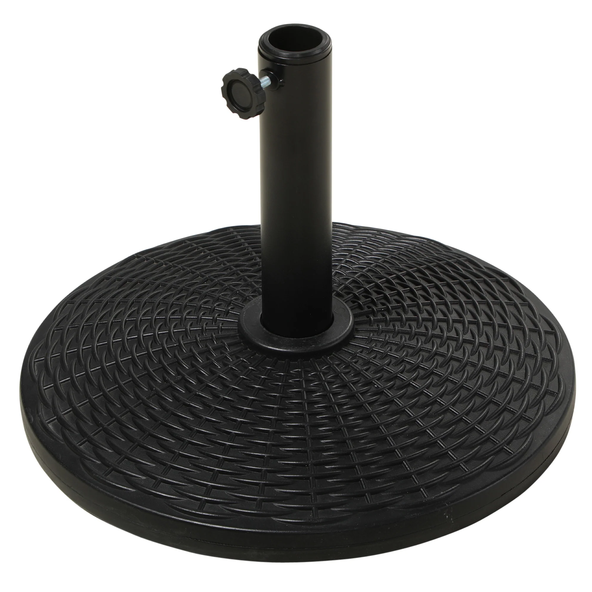 11.5kg Round Cement Parasol Base with Rattan Effect for 38, 48 mm Poles, Black - Image 2