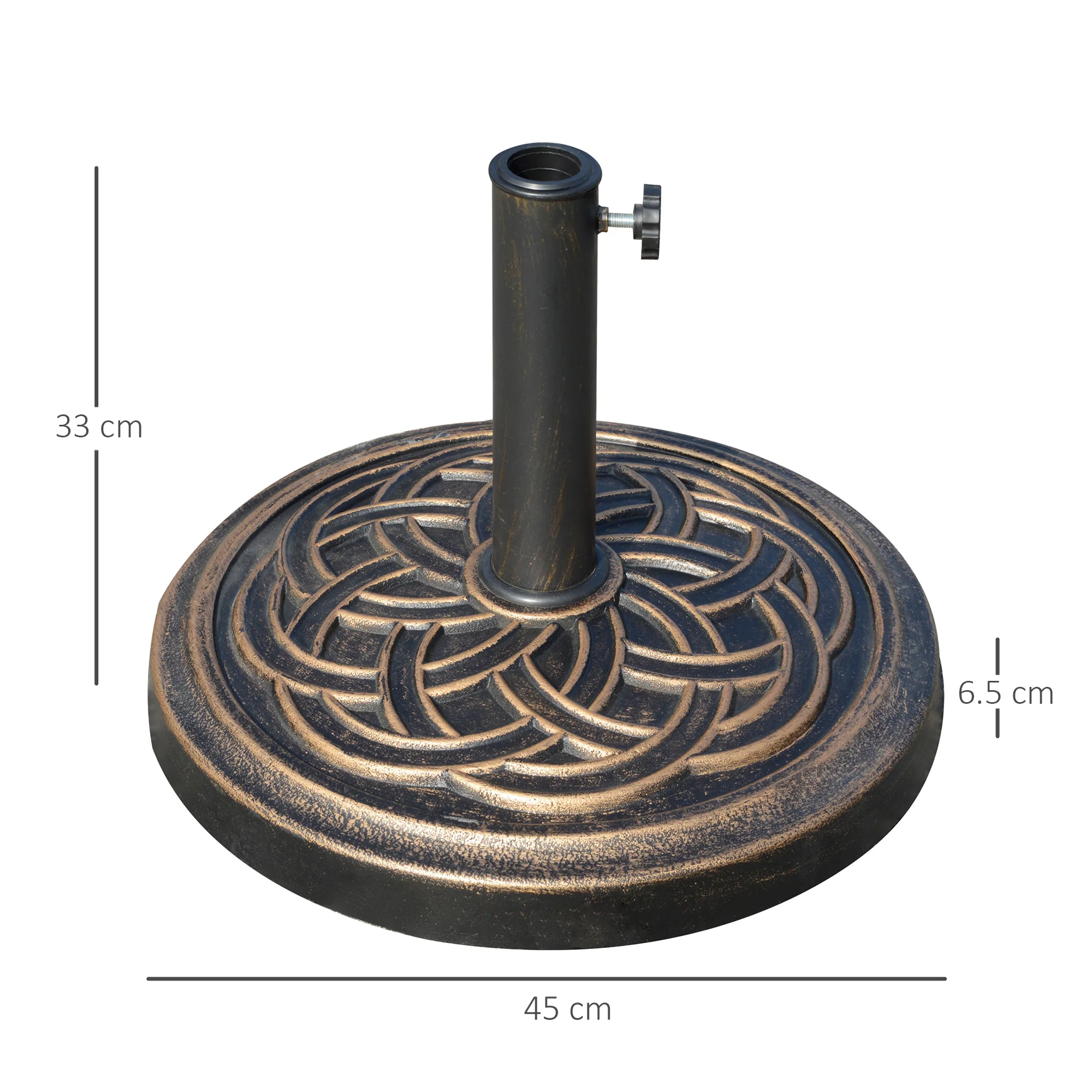 11.5kg Round Retro Garden Parasol Base for 38 or 48mm Poles, Bronze Tone - Image 5