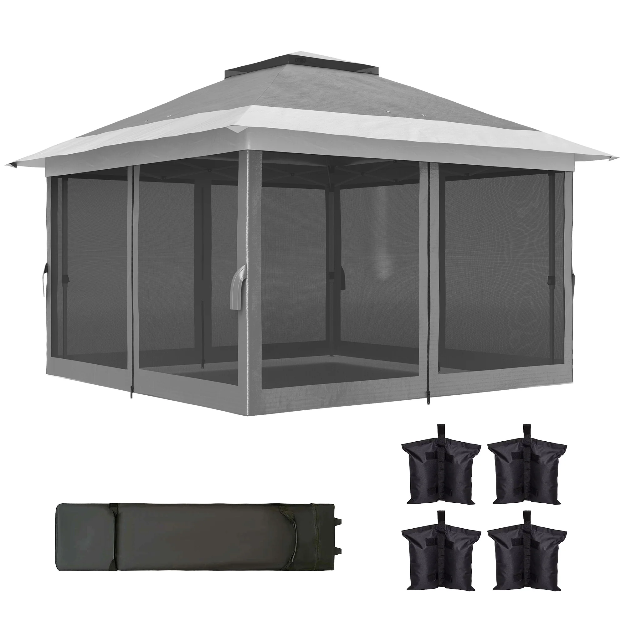 11.7' x 11.7' Pop-Up Canopy with Netting, UPF50+ Shelter with Wheeled Carry Bag and Sand Bags - Image 2