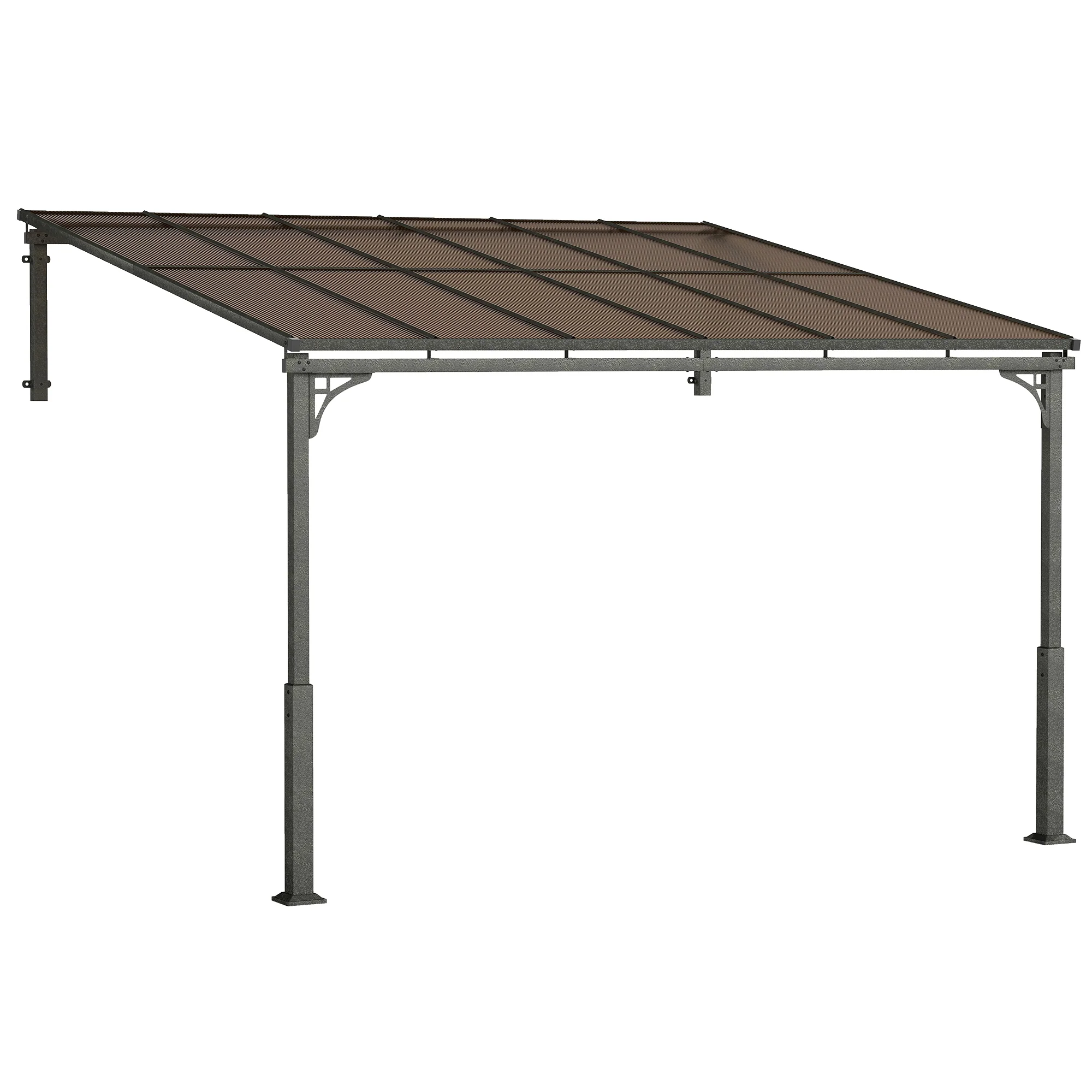 11' x 10' Outdoor Pergola, Wall Mounted Hardtop Lean-to Gazebo with Polycarbonate Roof and Metal-Aluminium Frame - Image 12