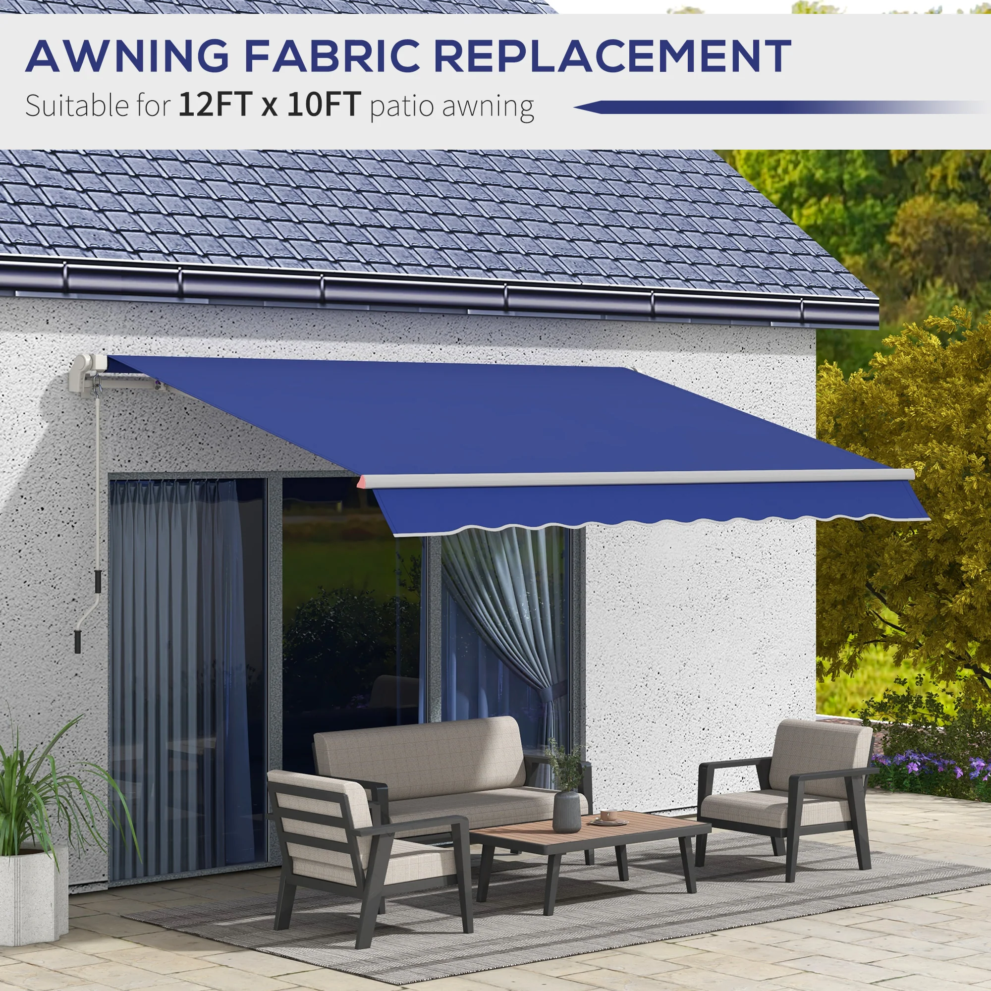 11' x 10' Retractable Awning Fabric Replacement, 280gsm UV Resistant Fabric, Navy Blue - Image 8