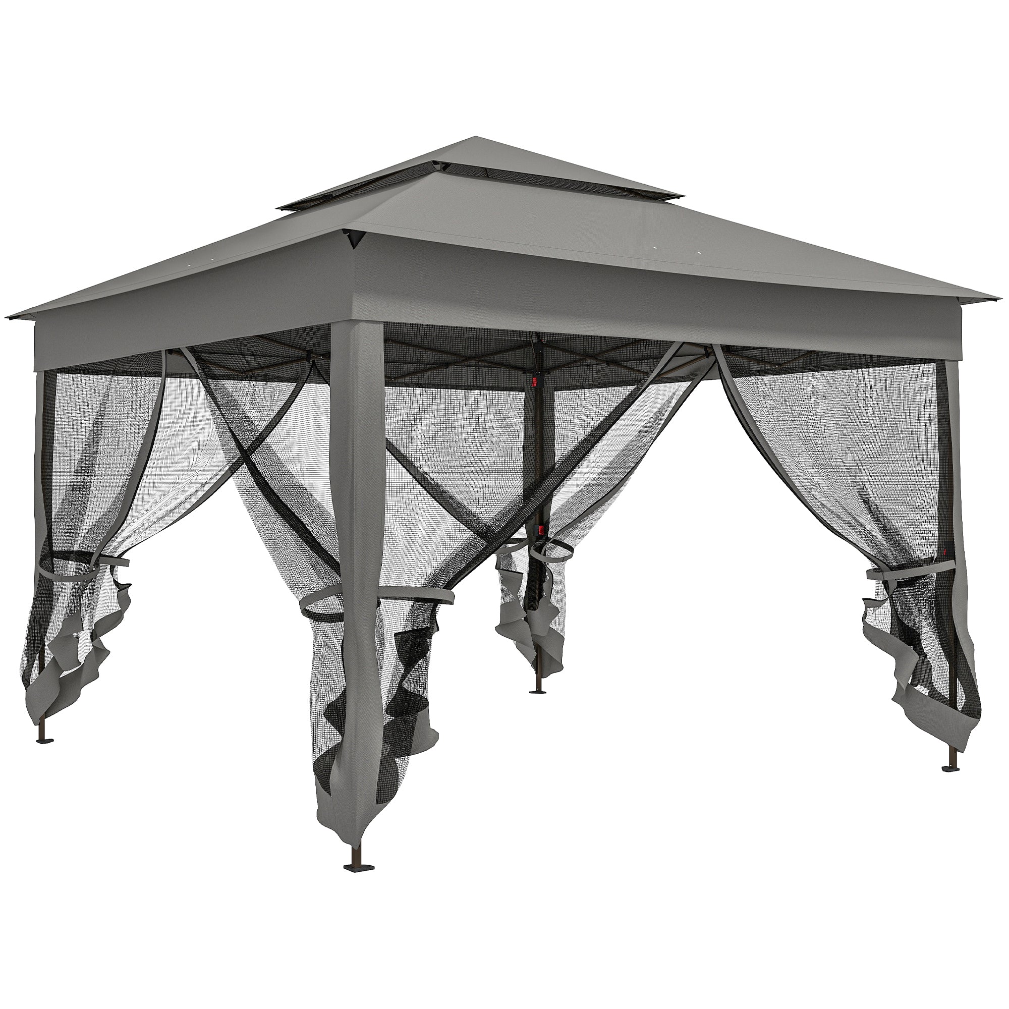 11' x 11' Pop Up Canopy 2-Tier Soft Top Shelter Event Tent w/ Netting Carry Bag for Patio Backyard Garden, Dark Grey - Image 12
