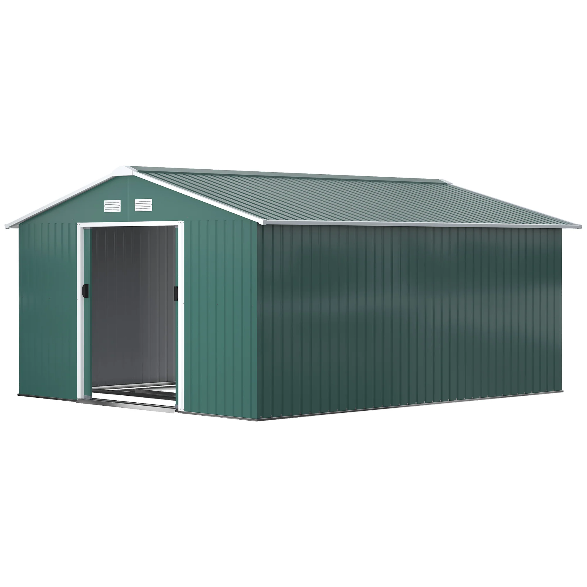 EverBase 11' x 13' Metal Garden Storage Shed with Foundation Kit & Double Doors, Green - Image 2