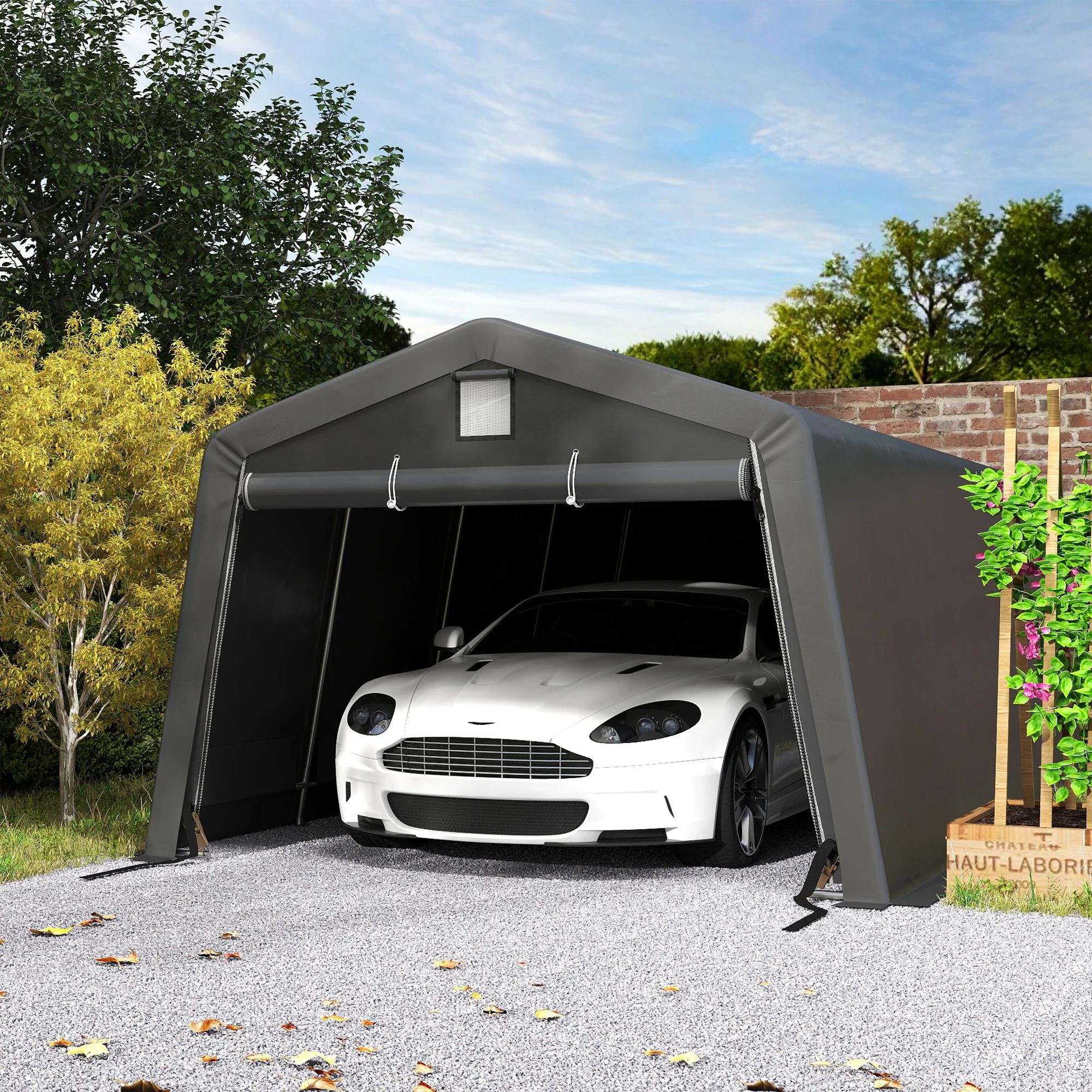 11' x 20' Heavy Duty Carport with 2 Ventilation Windows and Large Door, Dark Grey - Image 4