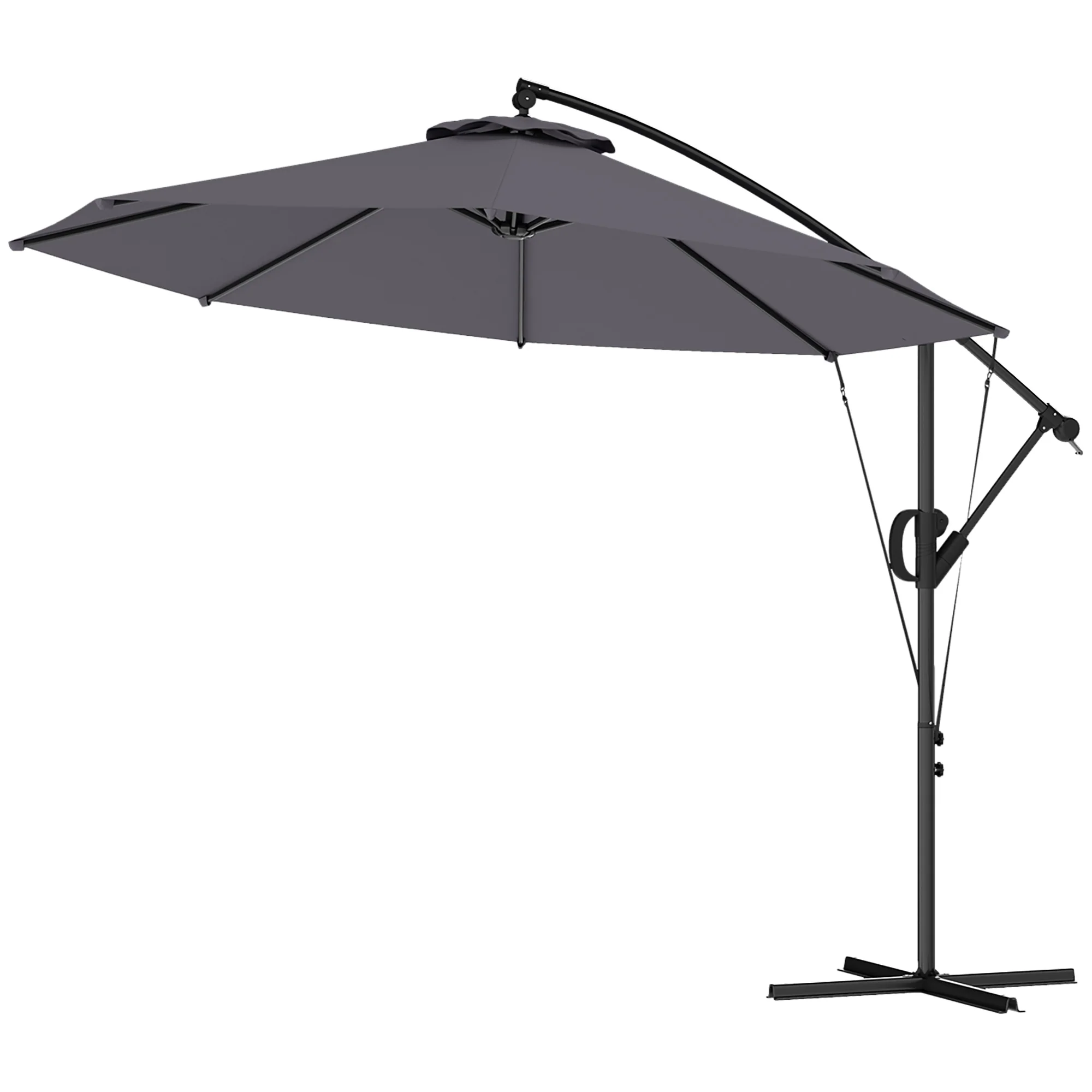 118.1" Patio Offset Umbrella with Cover and Wind Protection Strap, Round Overhanging Umbrella with Crank Handle and Tilt for Outdoor Sun Shade, UPF50+, Grey - Image 2