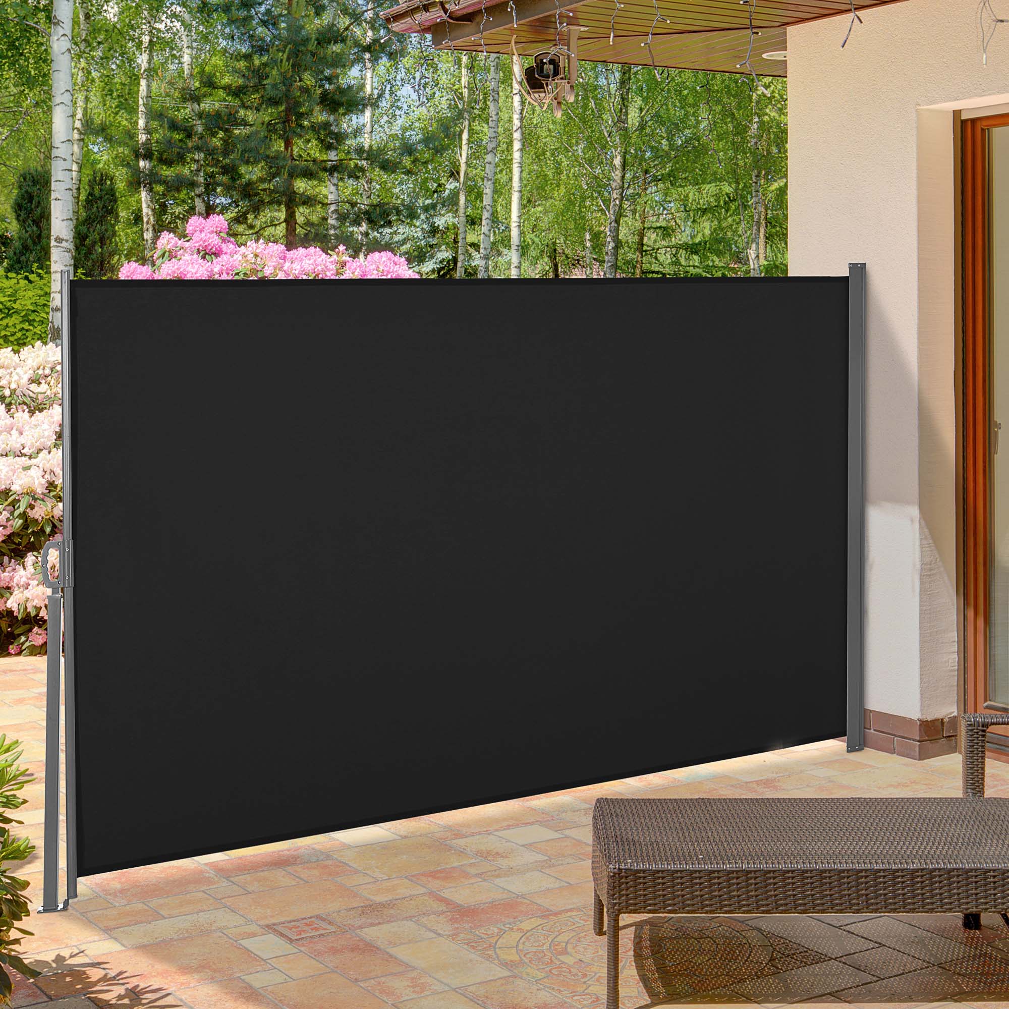 118" x 63" Retractable Side Awning with UV & Wind Protection, Black - Image 3