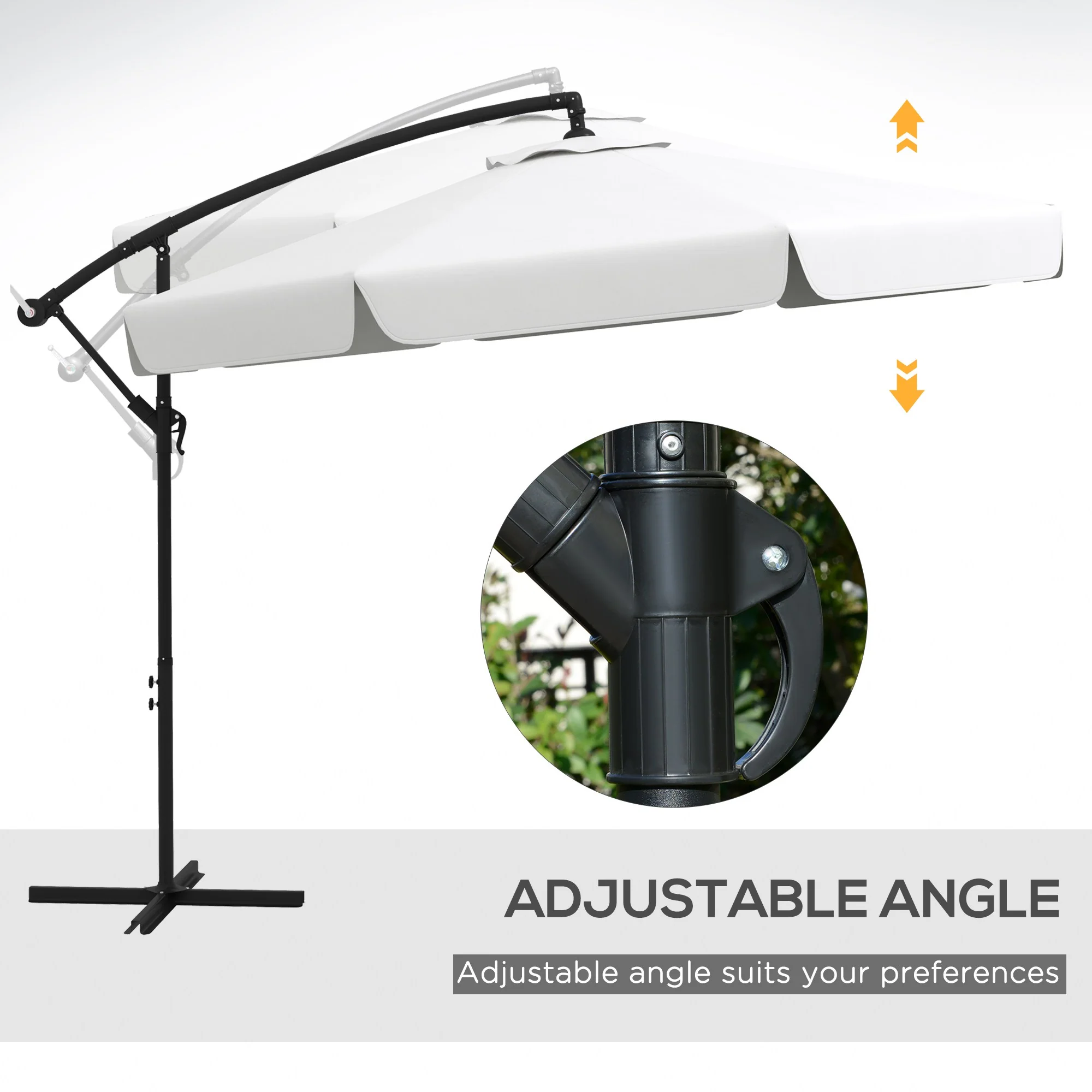 11 FT Cantilever Patio Umbrella Offset Parasol with Cross Base and 8 Ribs for Garden, Cream White - Image 7
