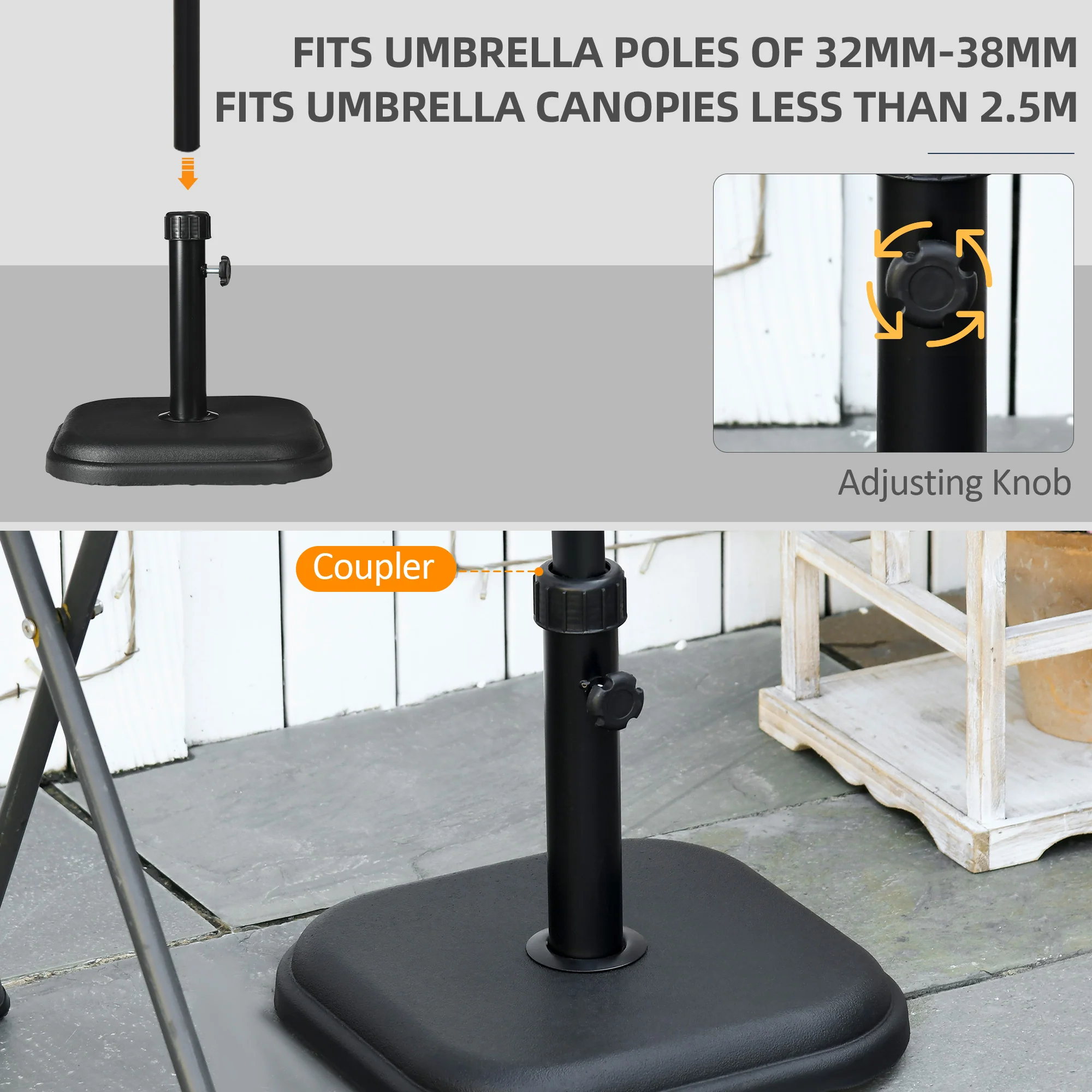 11kg Concrete Garden Parasol Base Holder, Square Umbrella Stand Weight, Black - Image 7