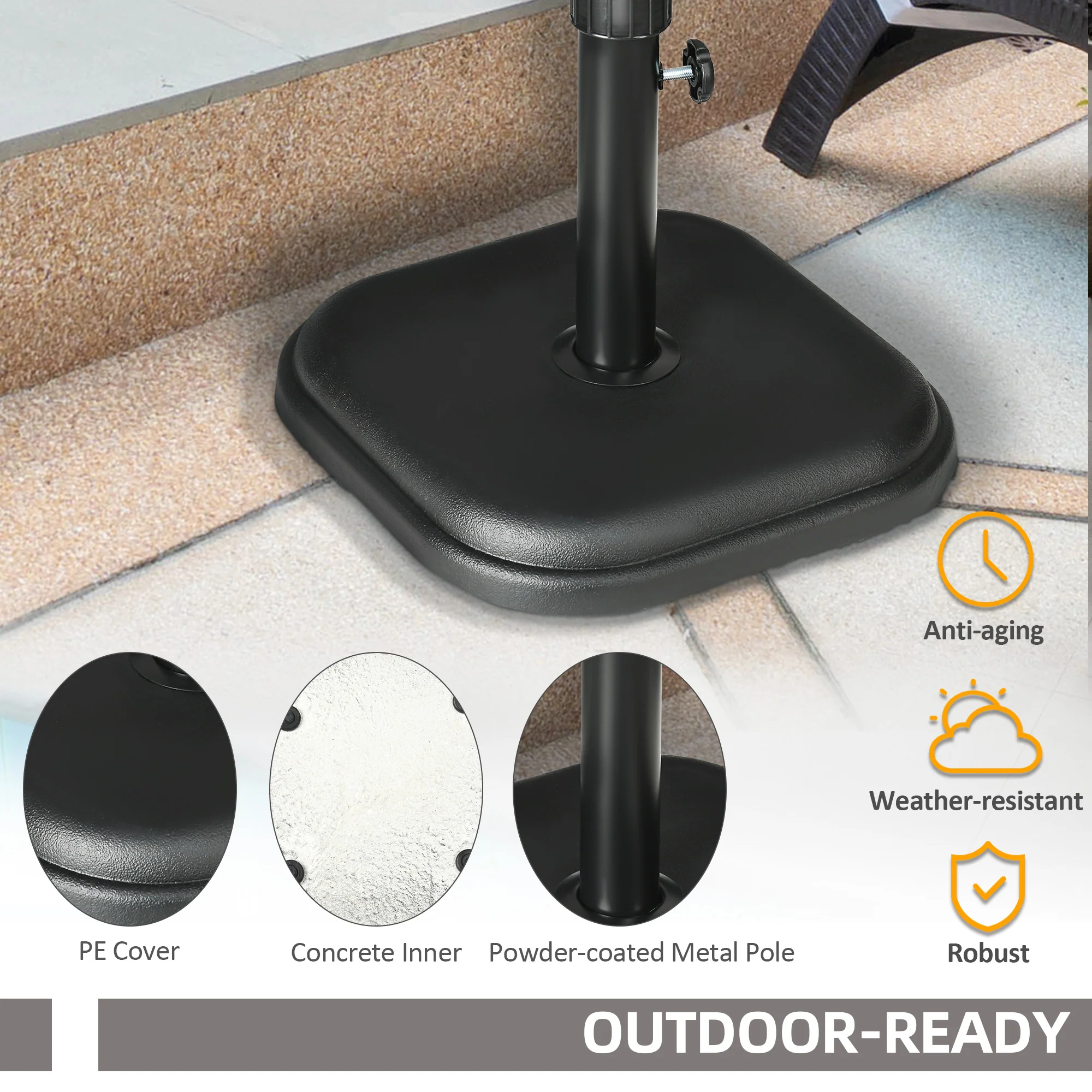 11kg Concrete Garden Parasol Base Holder, Square Umbrella Stand Weight, Black - Image 8