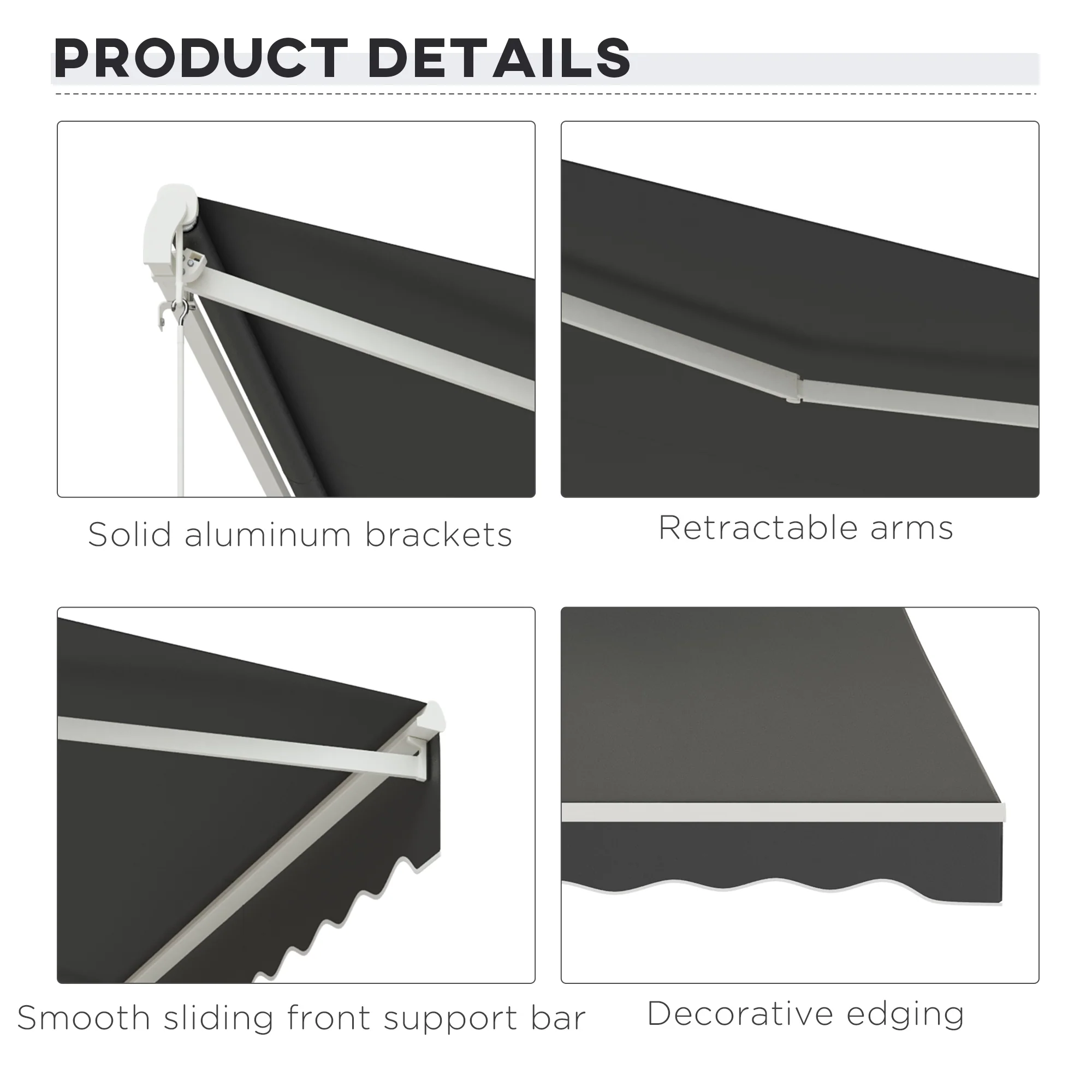 12' x 10' Electric Retractable Awning with Remote Control & Manual Crank Handle, Dark Grey - Image 9