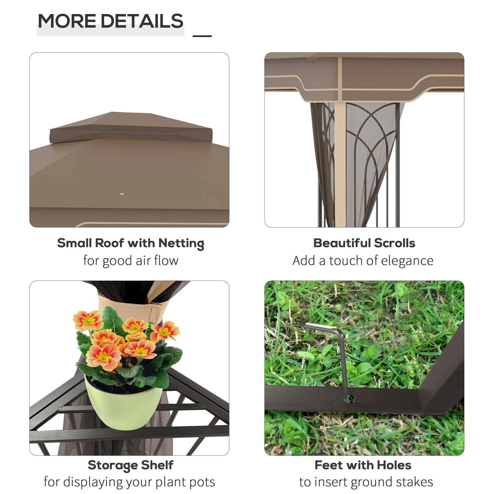 12' x 10' Patio Gazebo with Double Tier Roof and Netting Sidewalls, Beige - Image 7