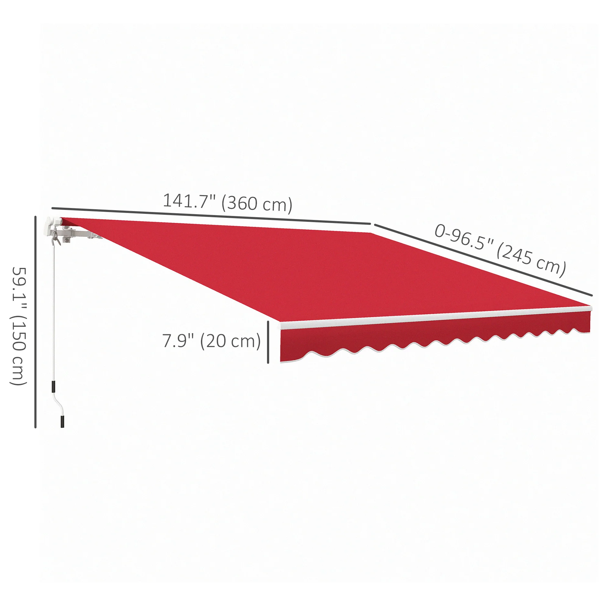 12' x 10' Retractable Patio Awning with Manual Crank, Wine Red - Image 5