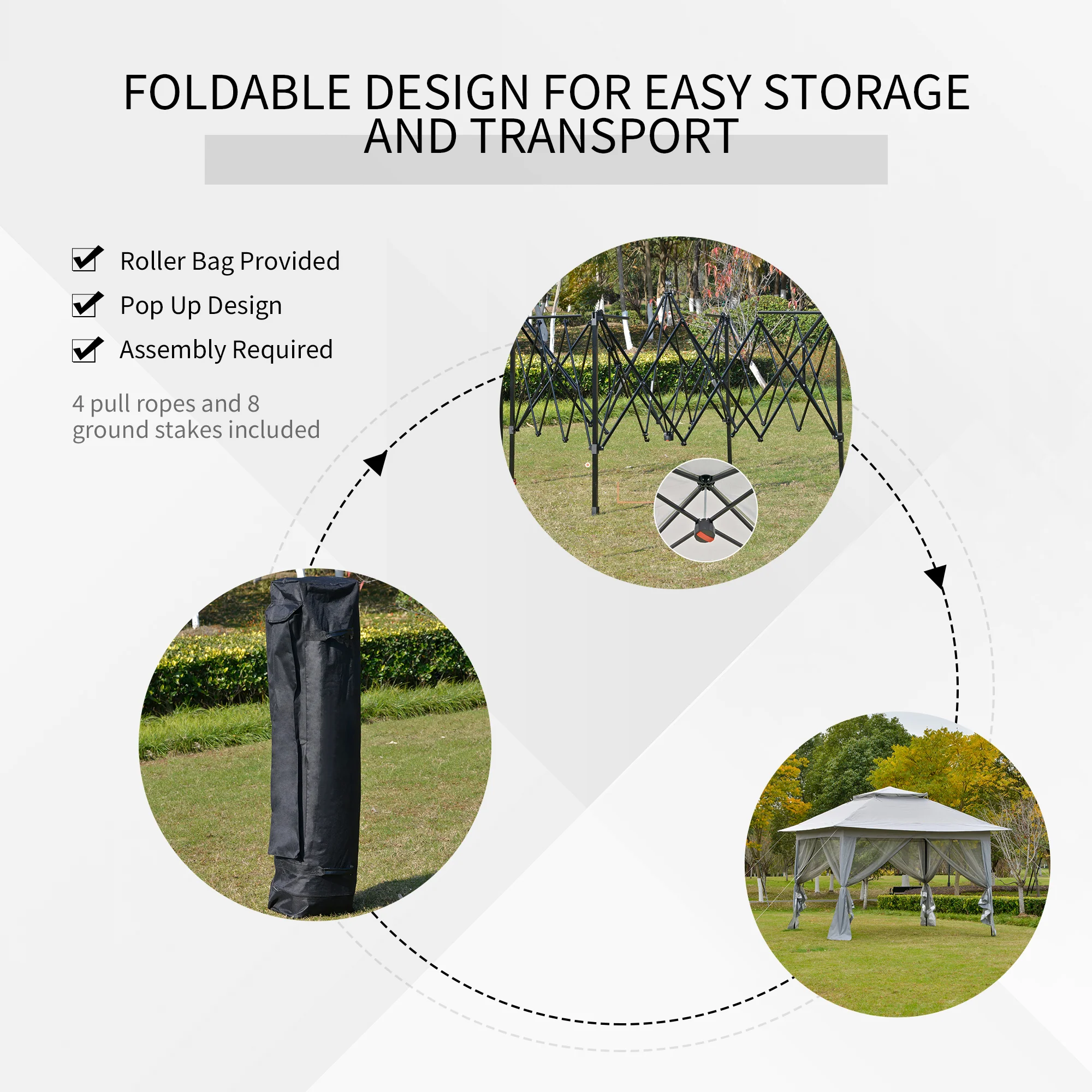 12' x 12' Foldable Party Tent with Steel Frame & Roller Bag, Light Grey - Image 7