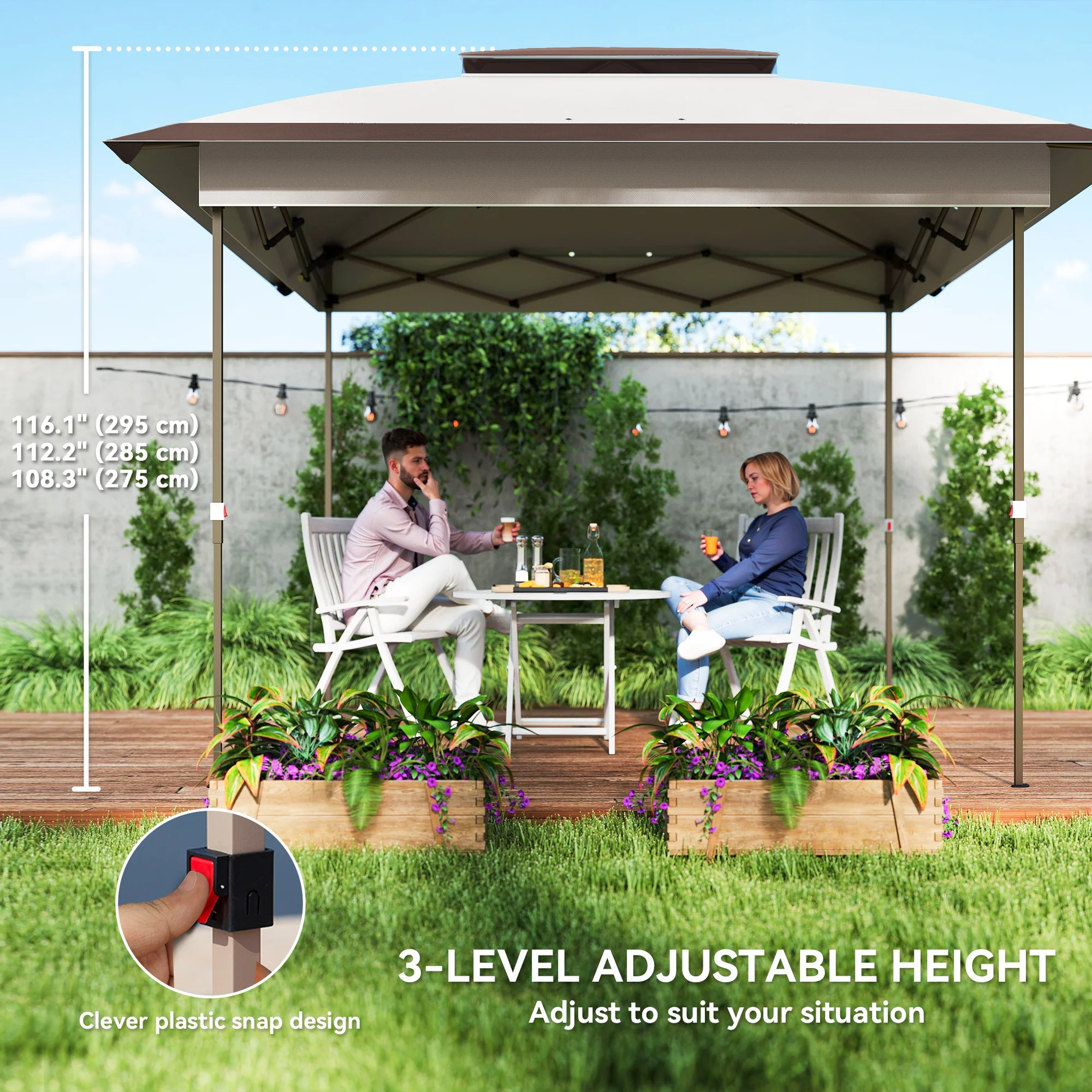 12' x 12' Pop Up Canopy Sun Shade Instant Tent Folding with Mesh Sidewalls, Beige and Dark Brown - Image 7