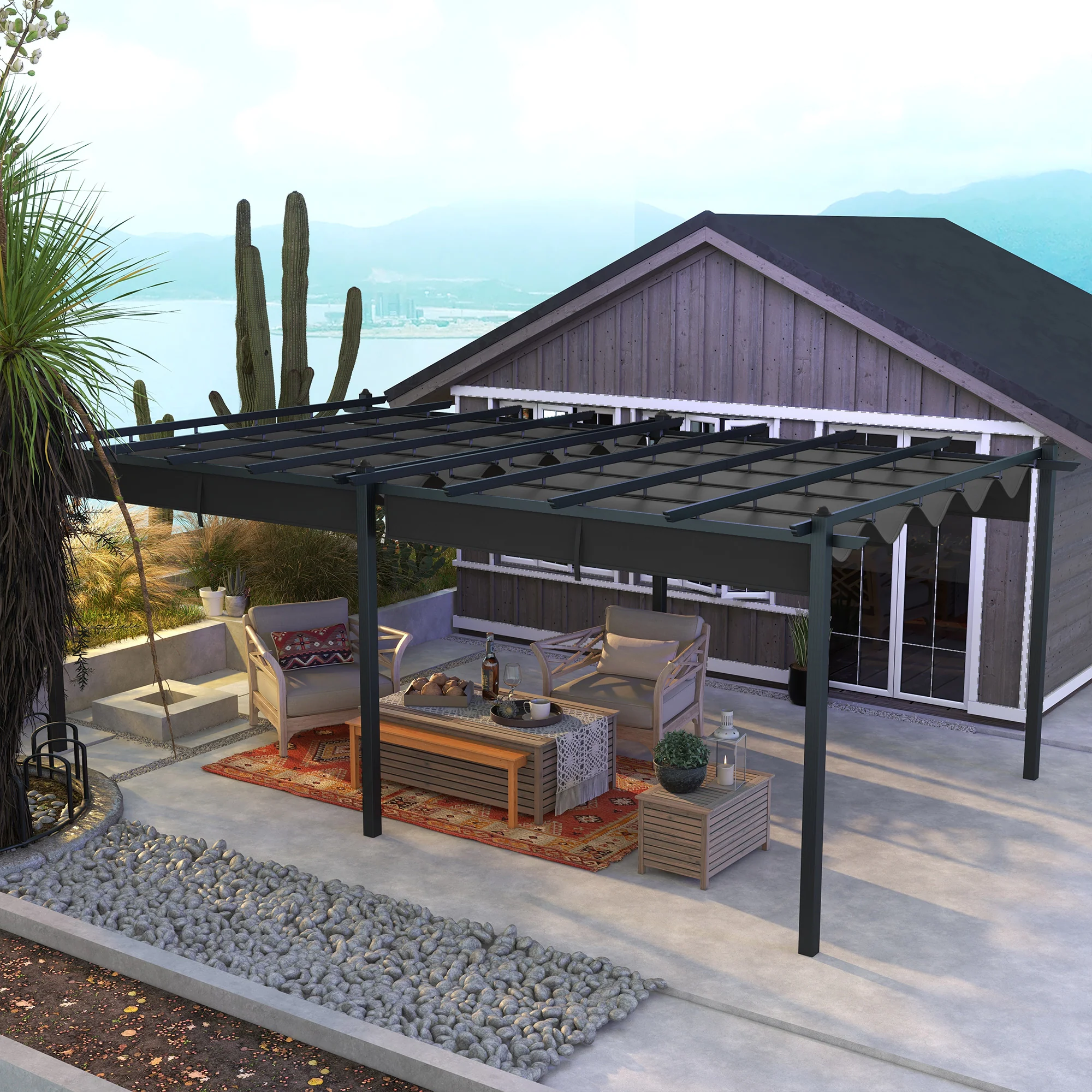 12' x 20' Retractable Pergola Canopy, Aluminum Frame Sun Shelter - Image 4